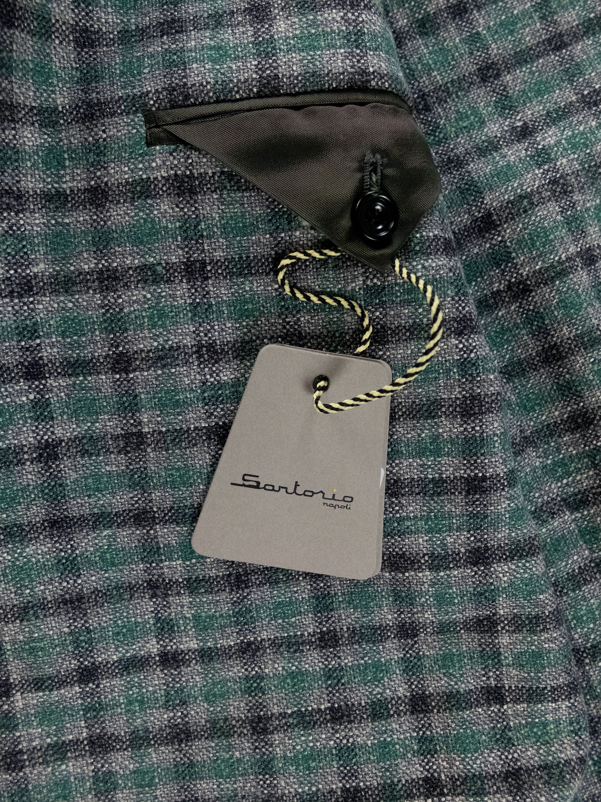 SARTORIO SARTORIO Napoli Kiton green gray plaid wool silk sportcoat Size 42R - 7 Thumbnail