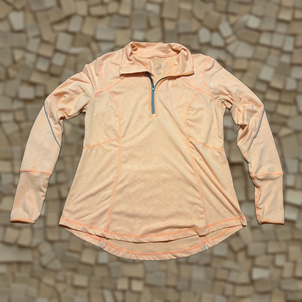 Vintage Tangerine Shirt, Women's Large, Orange White Striped, 1/4 Zip Up, T-Shirt, Regular, Casual, Fall Spring Summer, Womens Size L / US 10 / IT 46 - 1 Thumbnail