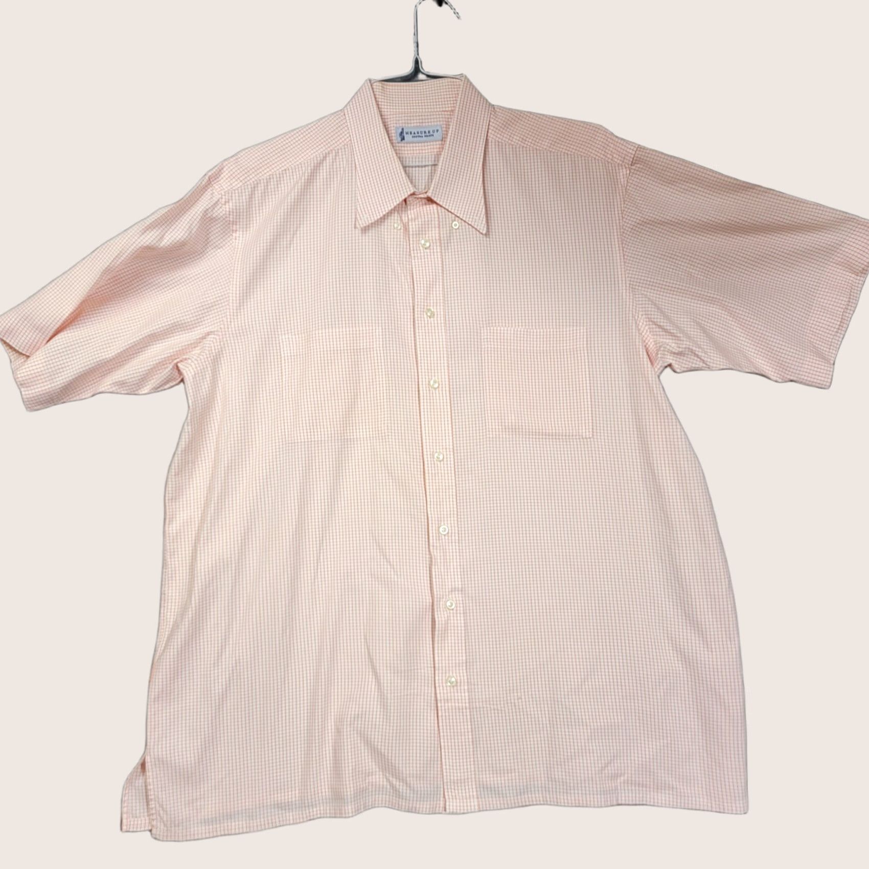 Vintage Measure Up 3XL Button-Down Shirt Adult Short Sleeve Check Orange Cotton Casual - Mens Size US XXL / EU 58 / 5 - 1 Thumbnail