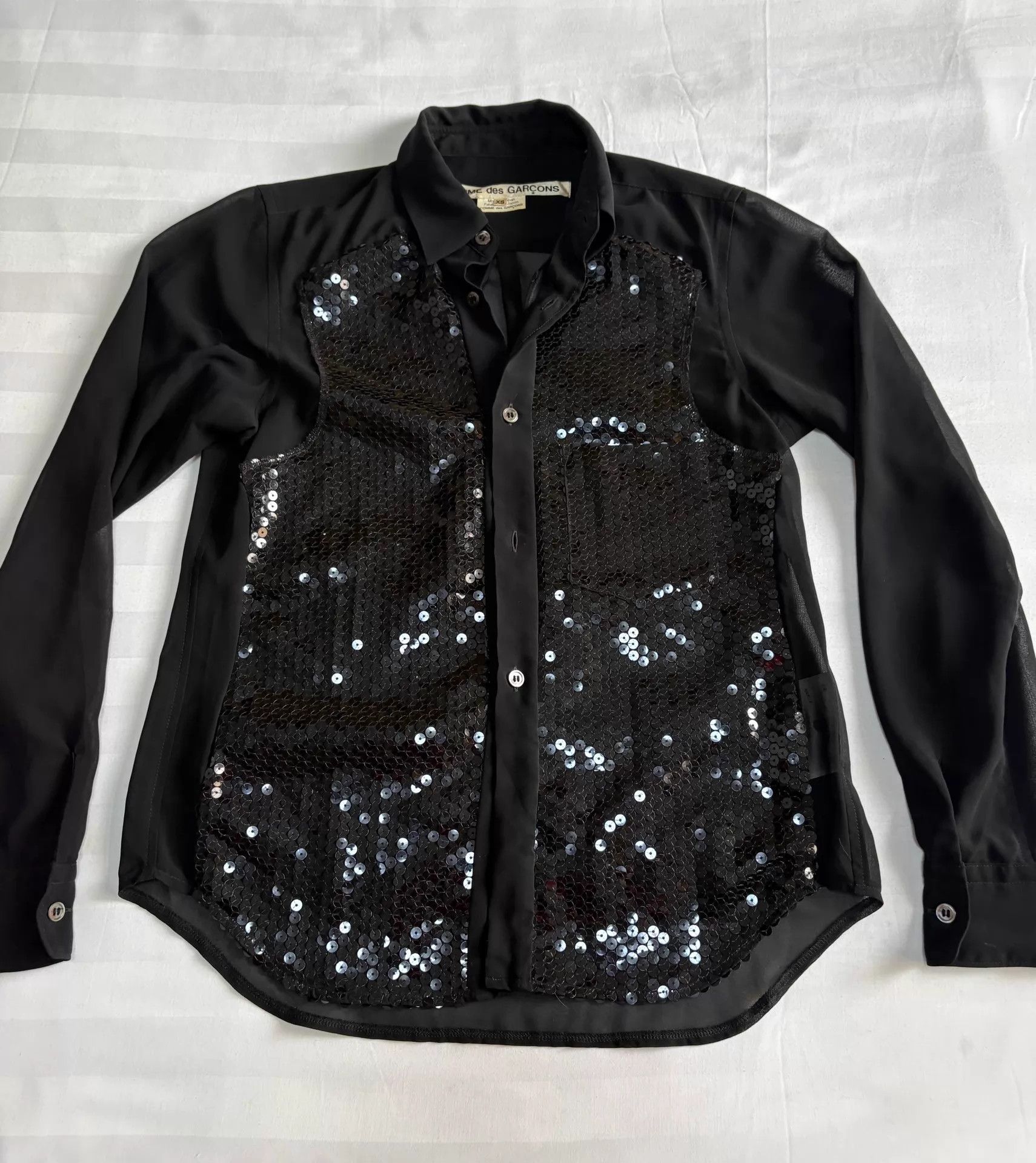 Comme des Garcons CDG Vintage Black Sequin Tulle Panel Shirt Size US XS / EU 42 / 0 - 3 Thumbnail
