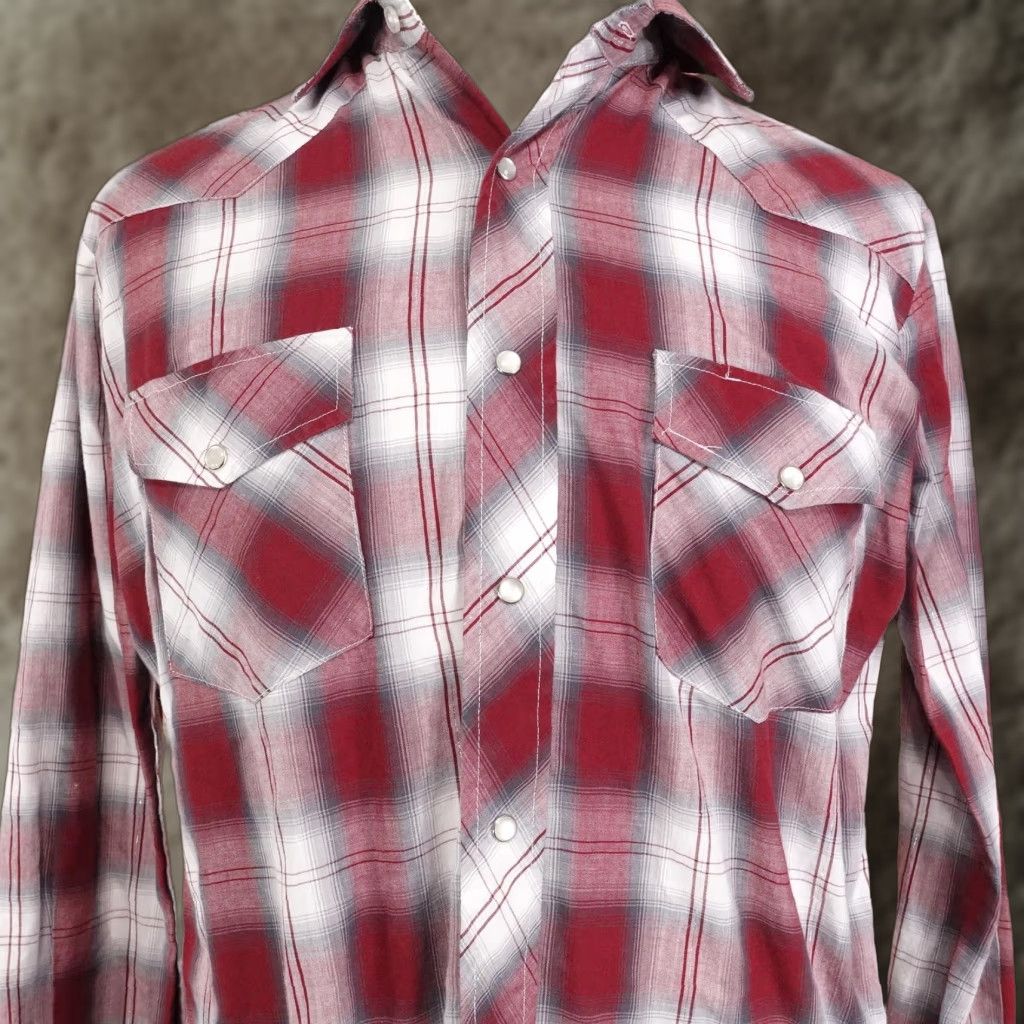 Roper Roper Shirt Mens Large Red Gray Plaid Western Pearl Snap Long Sleeve Cowboy Shirt Size US XL / EU 56 / 4 - 1 Thumbnail