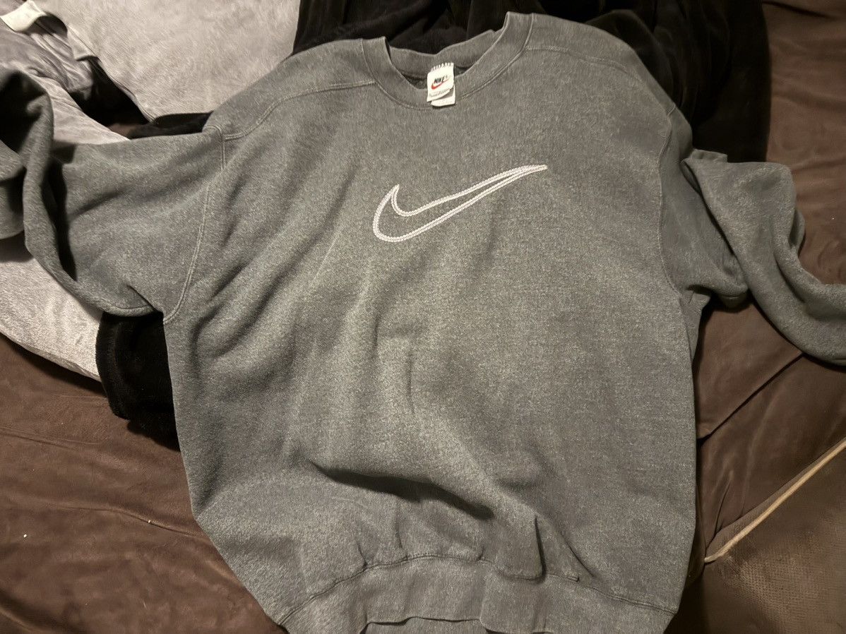 Nike × Vintage Vintage Grey 1997 1998 Nike Sweatshirt 90s Large Swoosh VTG Size US L / EU 52-54 / 3 - 7 Thumbnail