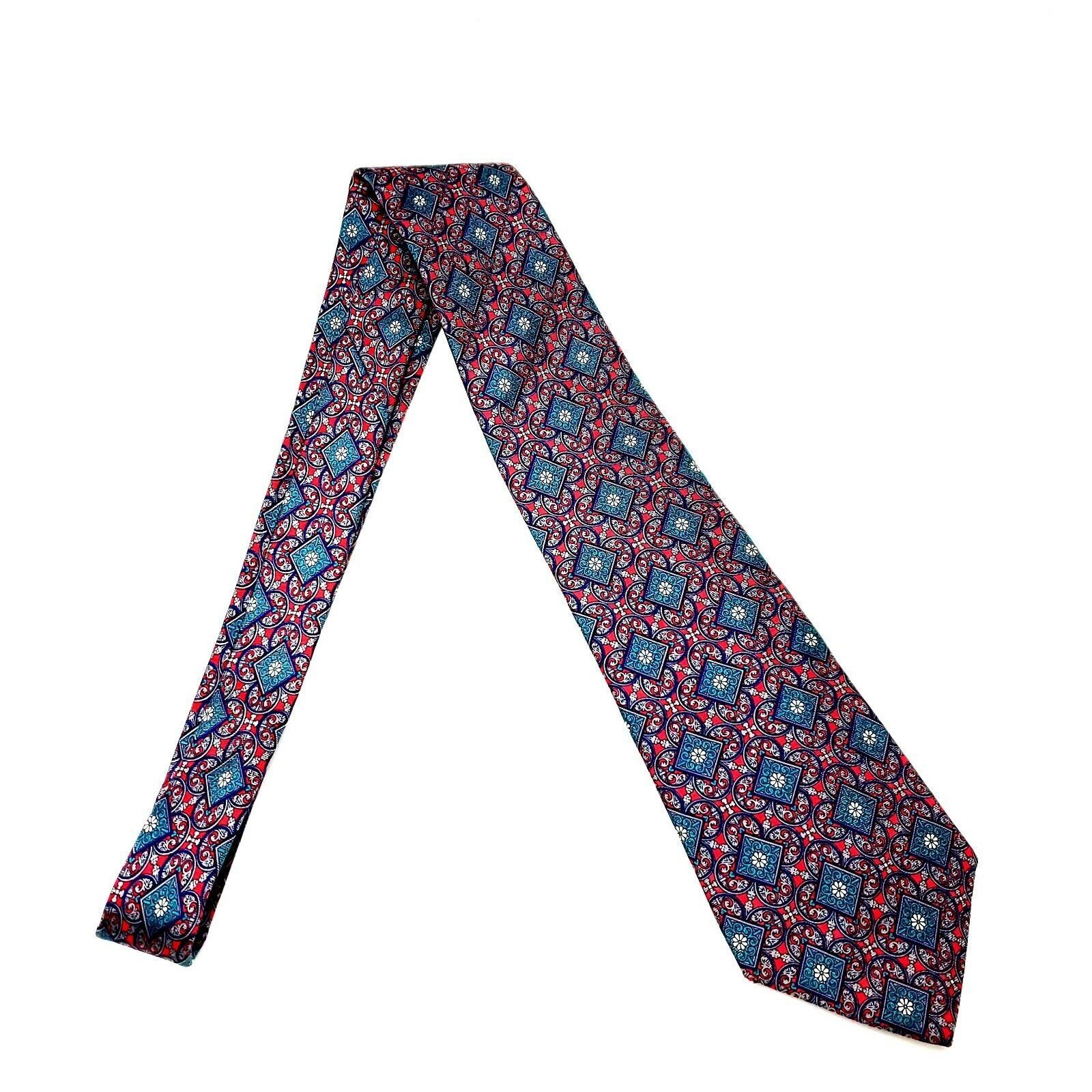 Christian Dior Monsieur Christian Dior Silk Tie Print Red Teal Geometric Short Size ONE SIZE - 5 Thumbnail