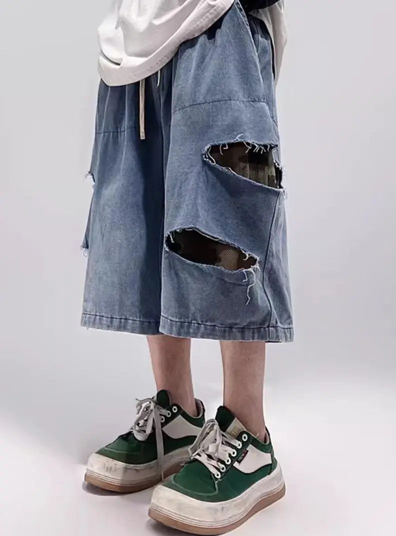Japanese Brand × Jean Torn Retro Hip Hop Loose Shorts Size US 32 / EU 48 - 2 Thumbnail