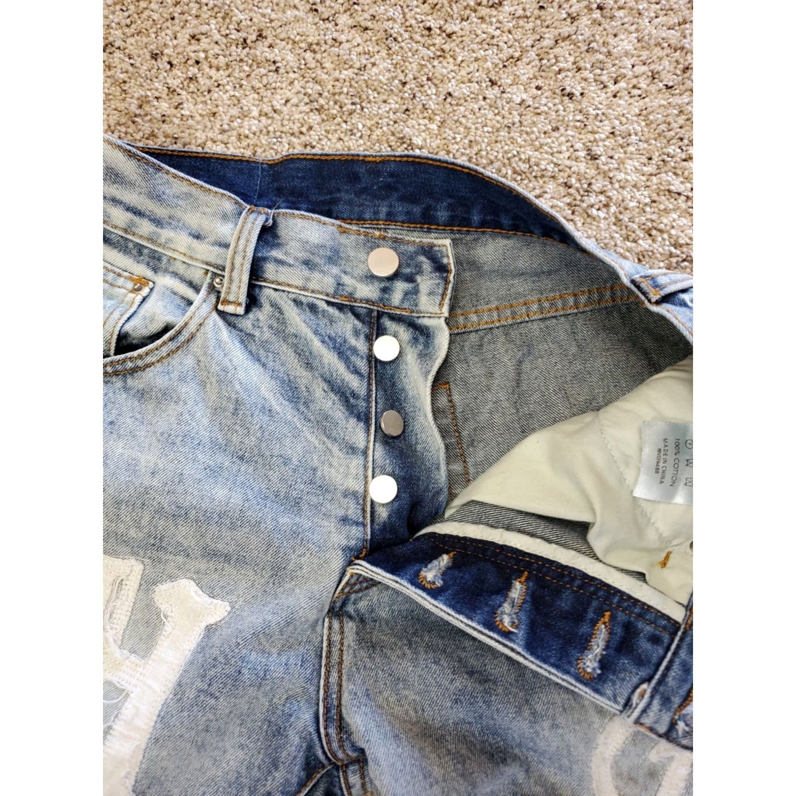 MNML Mnml War Jeans 31 Mens Blue Light Wash Raw Hem Stretch Denim Embroidered Jeans Size US 32 / EU 48 - 6 Thumbnail