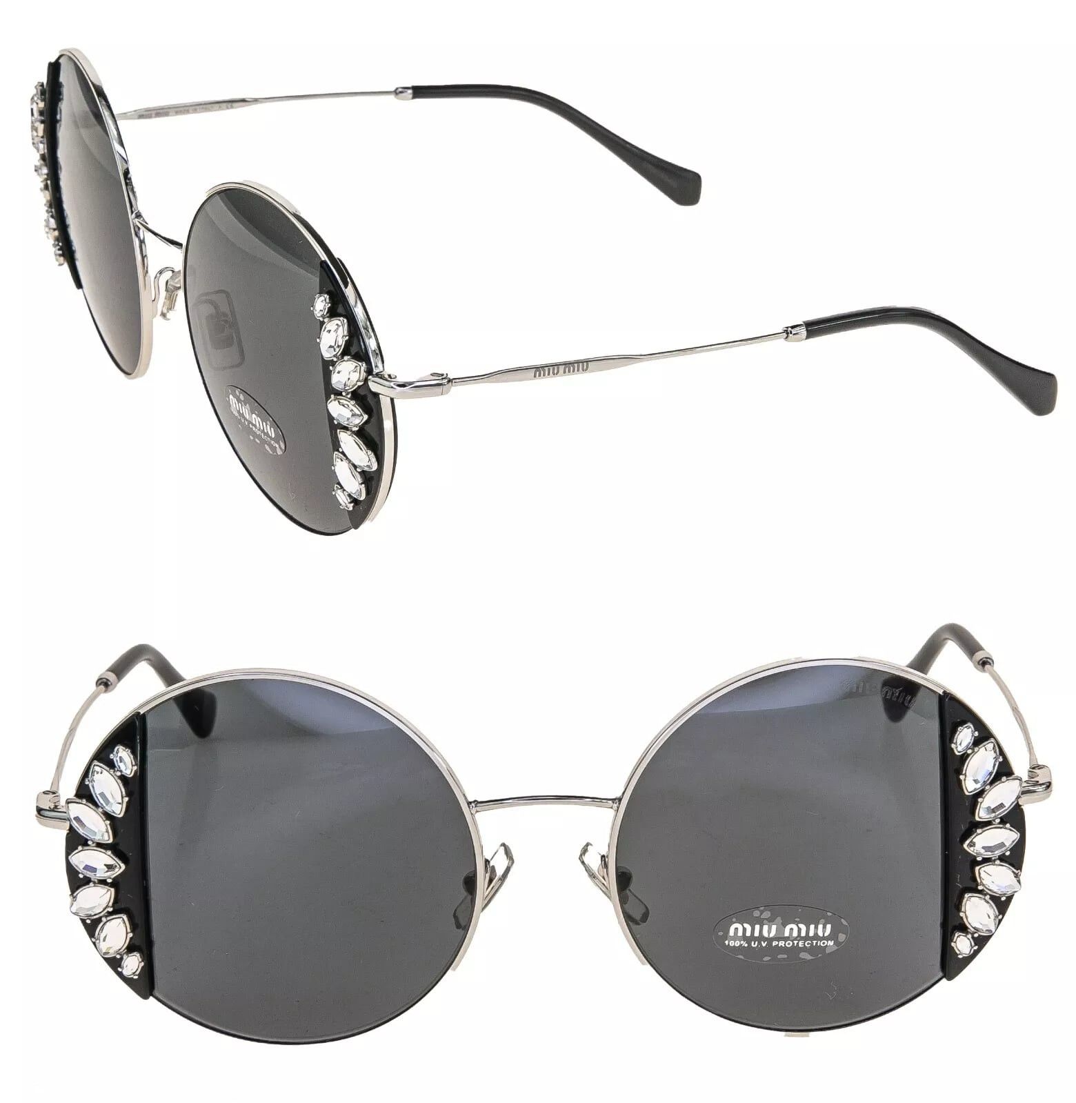 Miu Miu MIU MIU CORE MU57VS Silver Black Crystal Jewel Round 57V Size ONE SIZE - 1 Thumbnail
