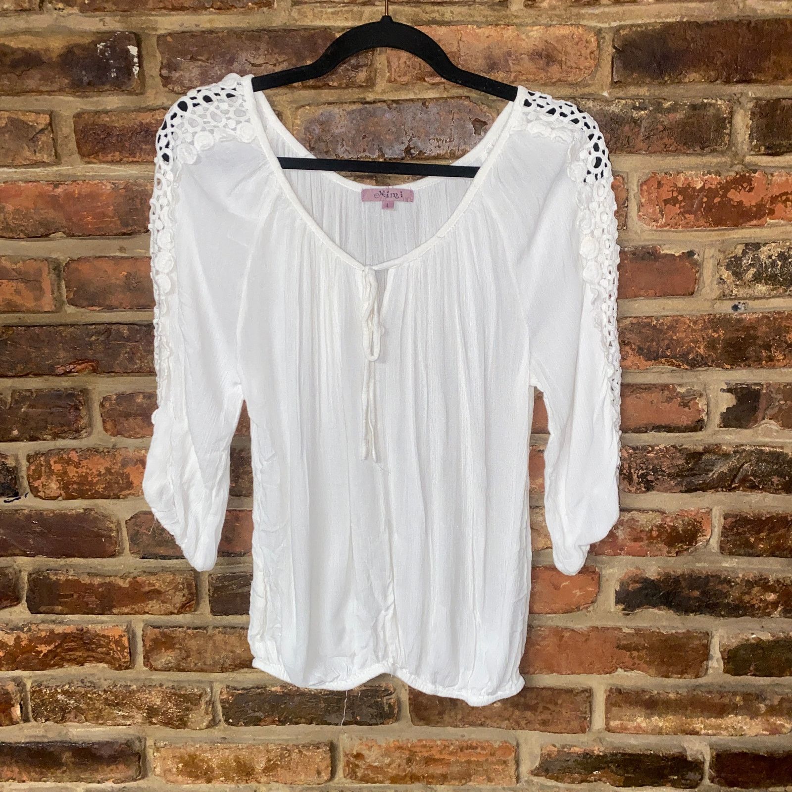 Other Mimi White Tie Bust Crochet Long Sleeve Blouse Size Large Size L / US 10 / IT 46 - 1 Thumbnail