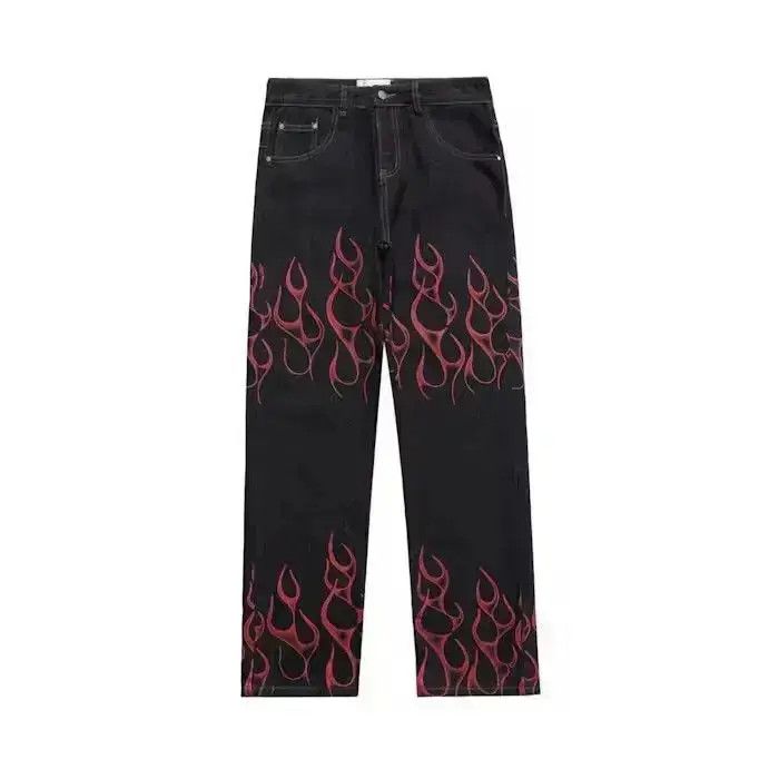 Japanese Brand Black Fire Flame Graphic Denim Jeans Size US 32 / EU 48 - 5 Thumbnail