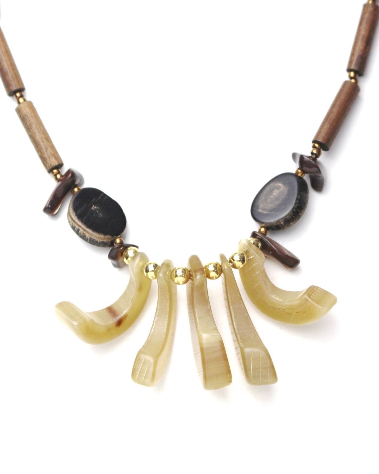 Vintage 2000S JAPANESE HANDCRAFTED NECKLACE BUFFALO HORN WOODEN Size ONE SIZE - 5 Thumbnail
