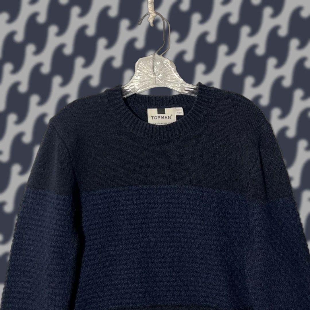 Topman Topman Mens Navy Blue Textured Knit Crewneck Sweater Size Medium RN 125149 Size US M / EU 48-50 / 2 - 1 Thumbnail