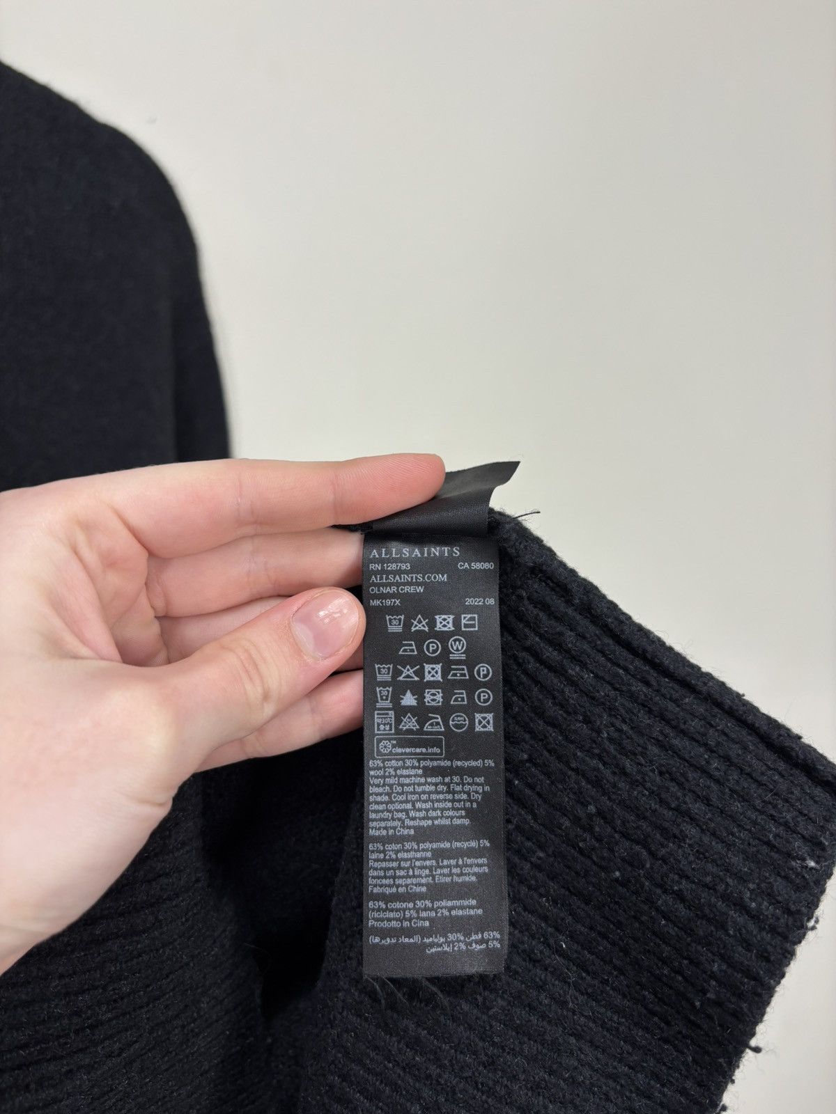 Allsaints AllSaints Men’s Olnar Crew Black/Grey Cotton Blend Sweater Size US L / EU 52-54 / 3 - 10 Thumbnail
