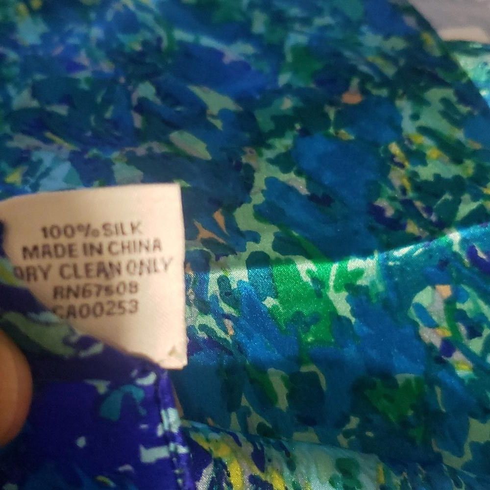Designer CT1589 Anne Klein 100% Silk Blue & Green Scarf Size ONE SIZE - 6 Thumbnail