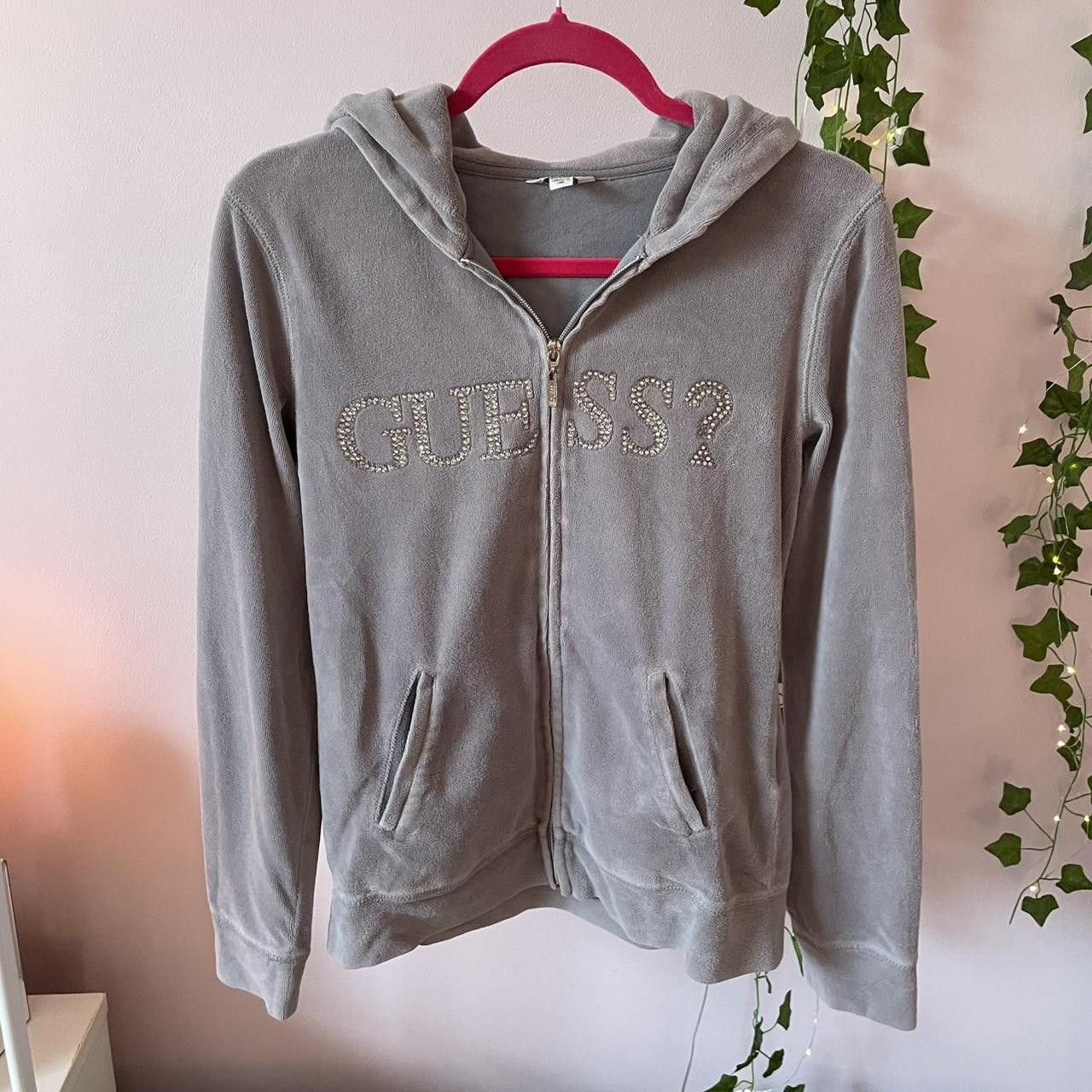 Guess Grey Guess Velvet Bling Hoodie Size L / US 10 / IT 46 - 1 Thumbnail