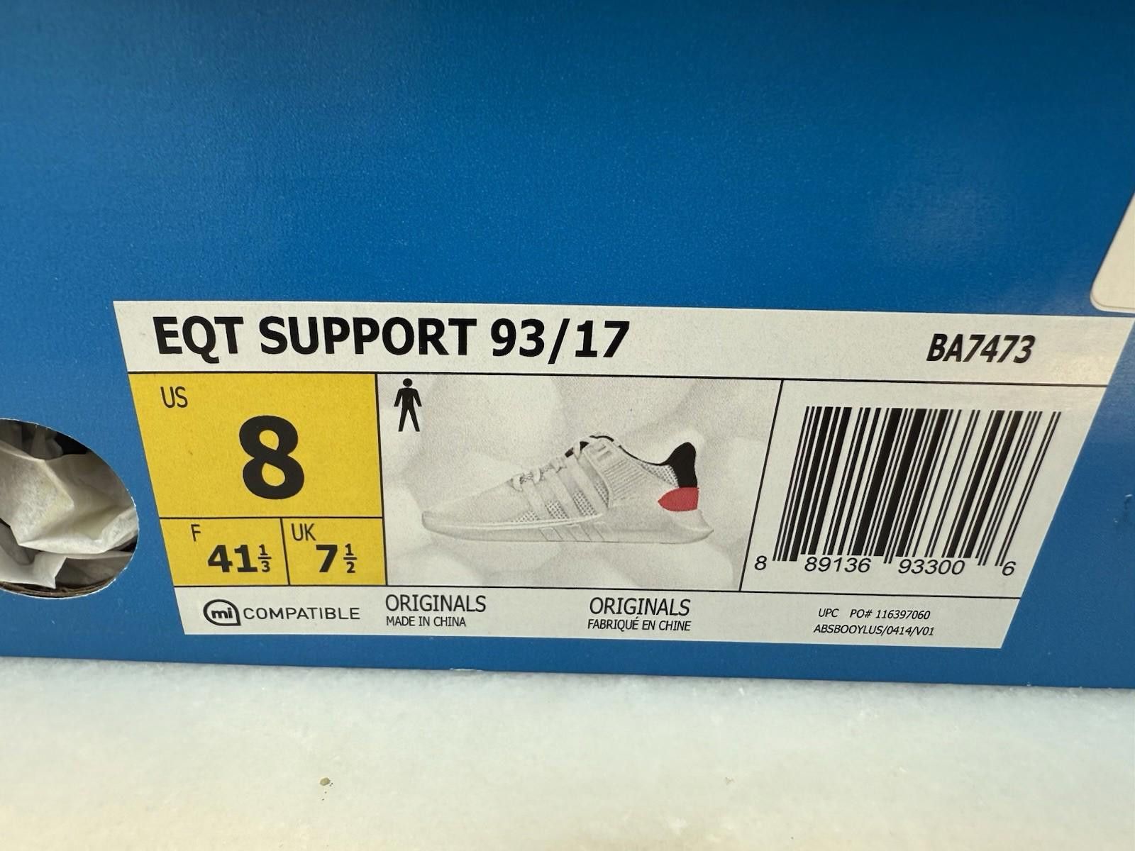 Adidas Adidas EQT Support 93/17 White Turbo Red Men's Size 8 BA7473 Size US 8 / EU 41 - 9 Thumbnail
