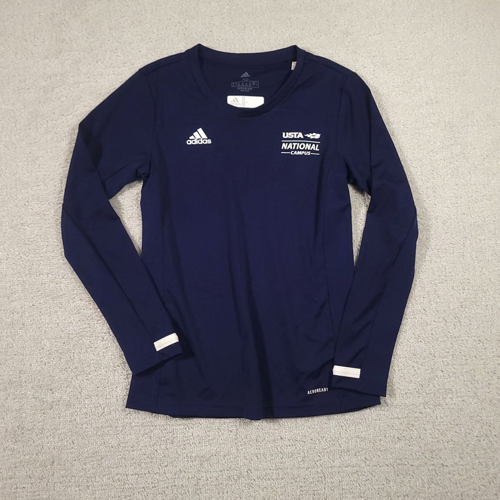 Adidas Adidas Climalite USTA Tennis Activewear Top Womens XS Blue Long Sleeve Logo Shirt Size XS / US 0-2 / IT 36-38 - 2 Thumbnail