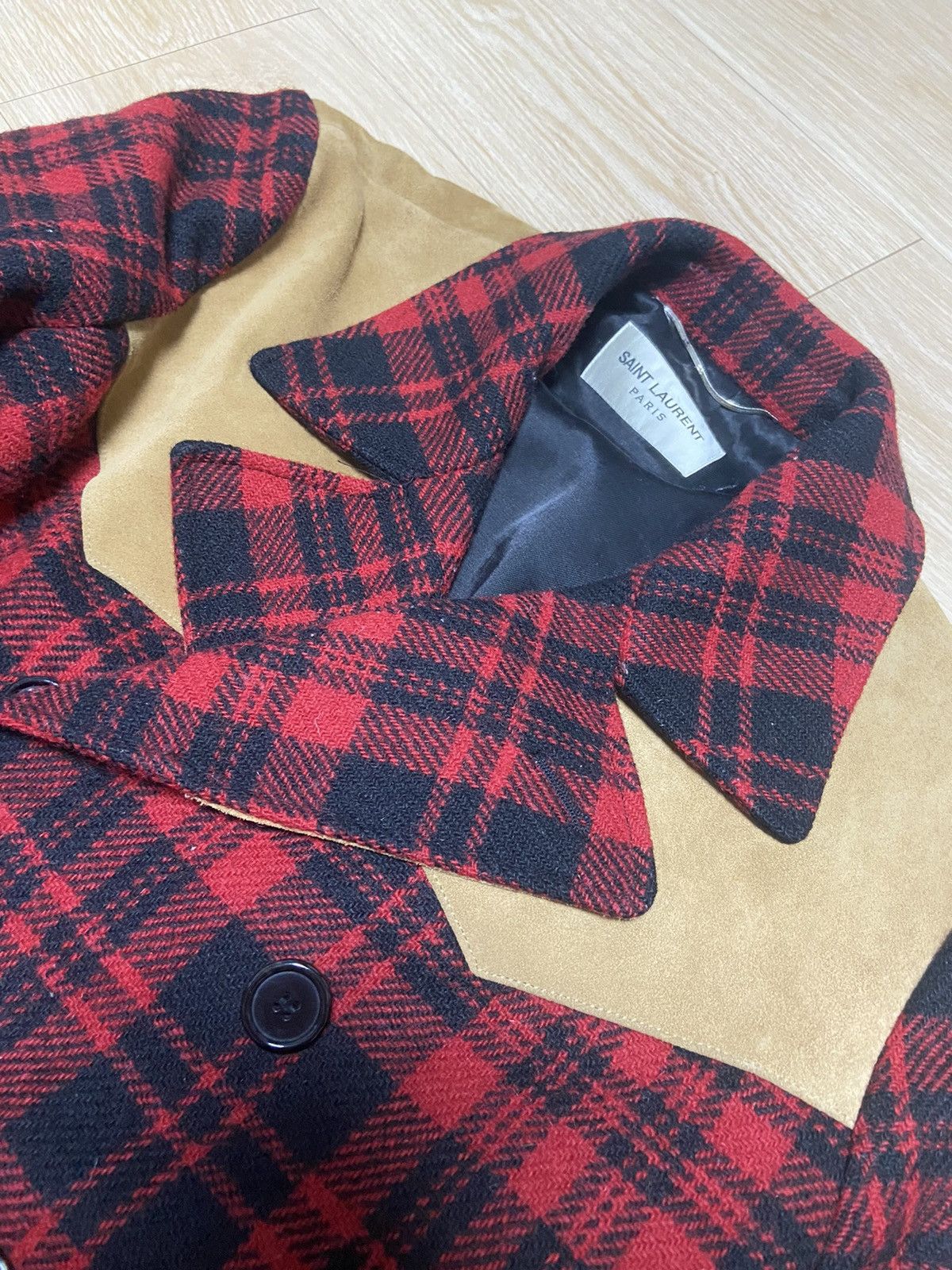 Hedi Slimane × Saint Laurent Paris 48 Saint Laurent Western suede trim flannel peacoat jacket Size US M / EU 48-50 / 2 - 4 Thumbnail