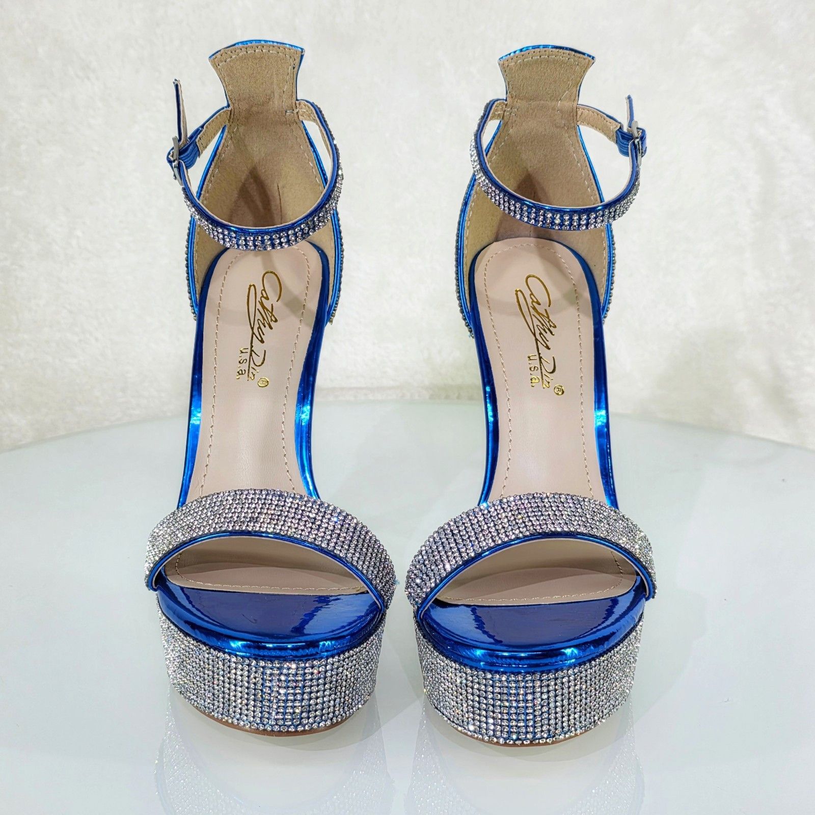 Other Destiny Blue Metallic Platform 5" Heels Rhinestone Evening P Size US 6.5 / IT 36.5 - 6 Thumbnail