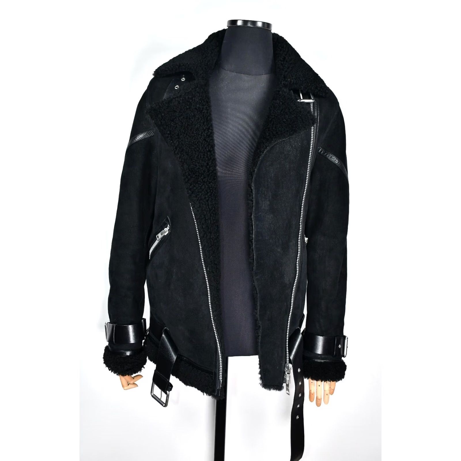 Allsaints AllSaints Hawley Oversized Shearling Jacket Womens S Black Biker Coat 100% Genuine Sheepskin Chest 50 cm Back Length 66 cm Size S / US 4 / IT 40 - 3 Thumbnail