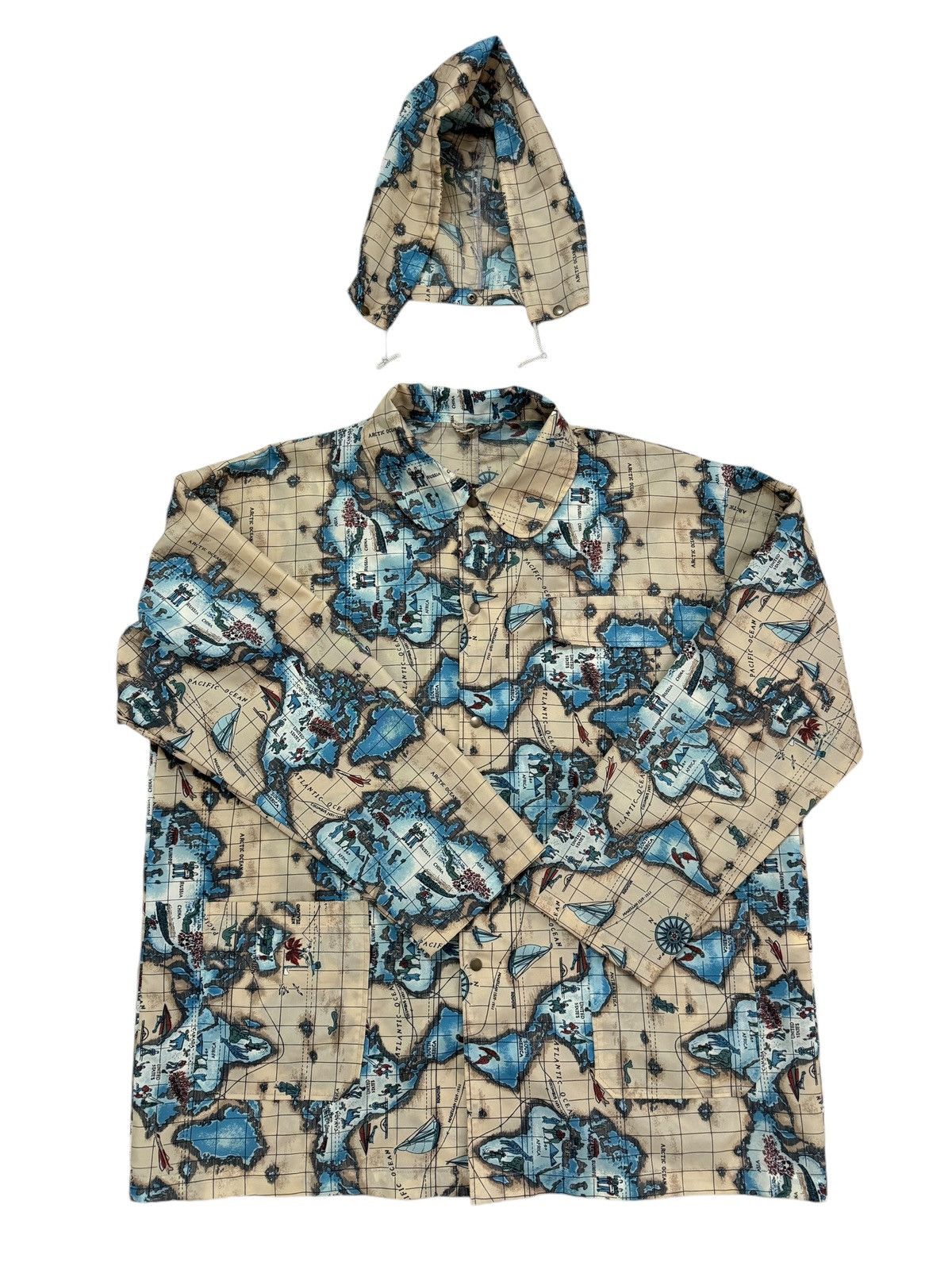 Vintage Vintage World Map All Over Print Nylon Raincoat Jacket Size US XL / EU 56 / 4 - 10 Thumbnail