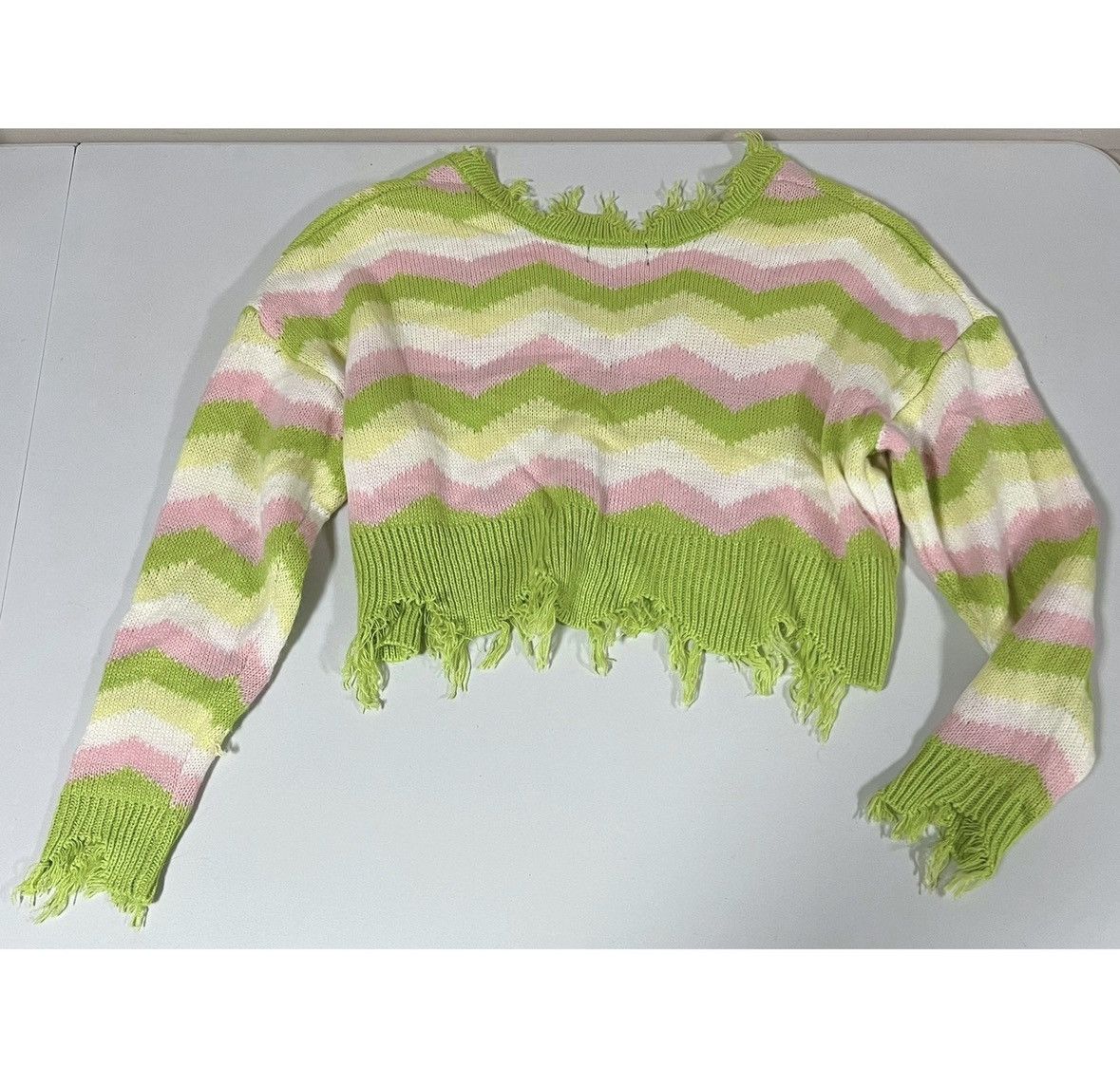 Vintage Lime Green Striped V-Neck Knit Sweater Shirt Top Size M 🩷💚✨ Size M / US 6-8 / IT 42-44 - 3 Thumbnail