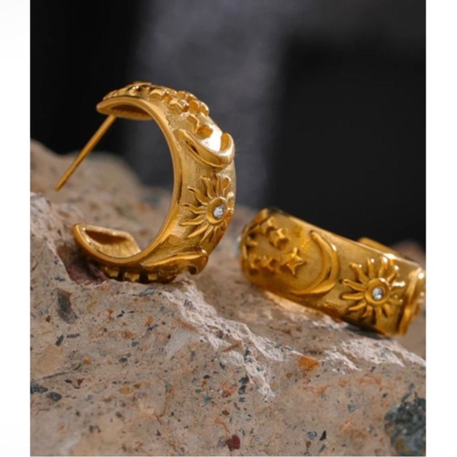 Other 18K Gold Plated Celestial Moon Start Hoop Earrings Size ONE SIZE - 3 Thumbnail