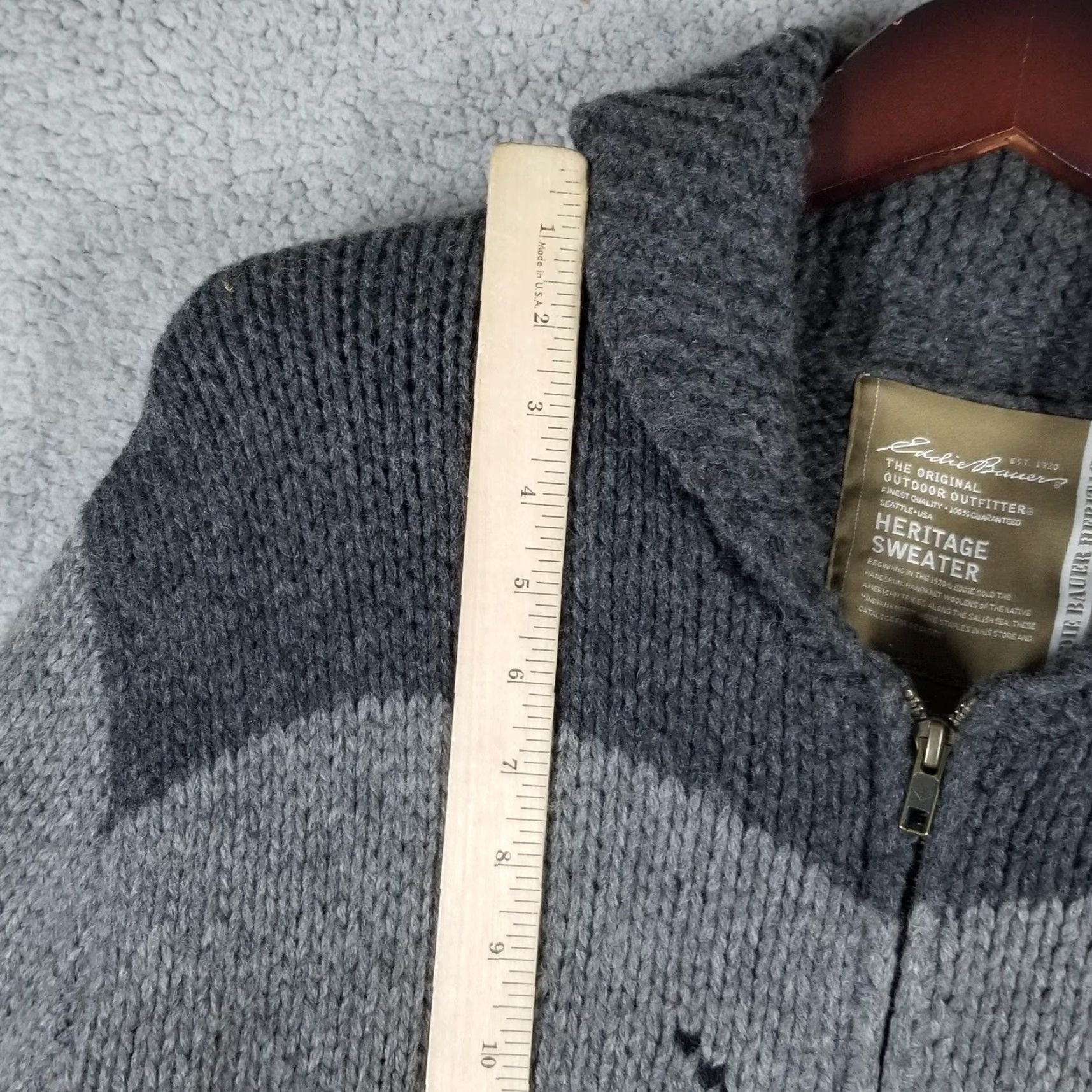 Eddie Bauer Eddie Bauer Heritage Sweater Mens Full Zip Shawl Collar Geometric Bison Gray Medium Wool Nylon 80/20 Mens Size US M / EU 48-50 / 2 - 5 Thumbnail