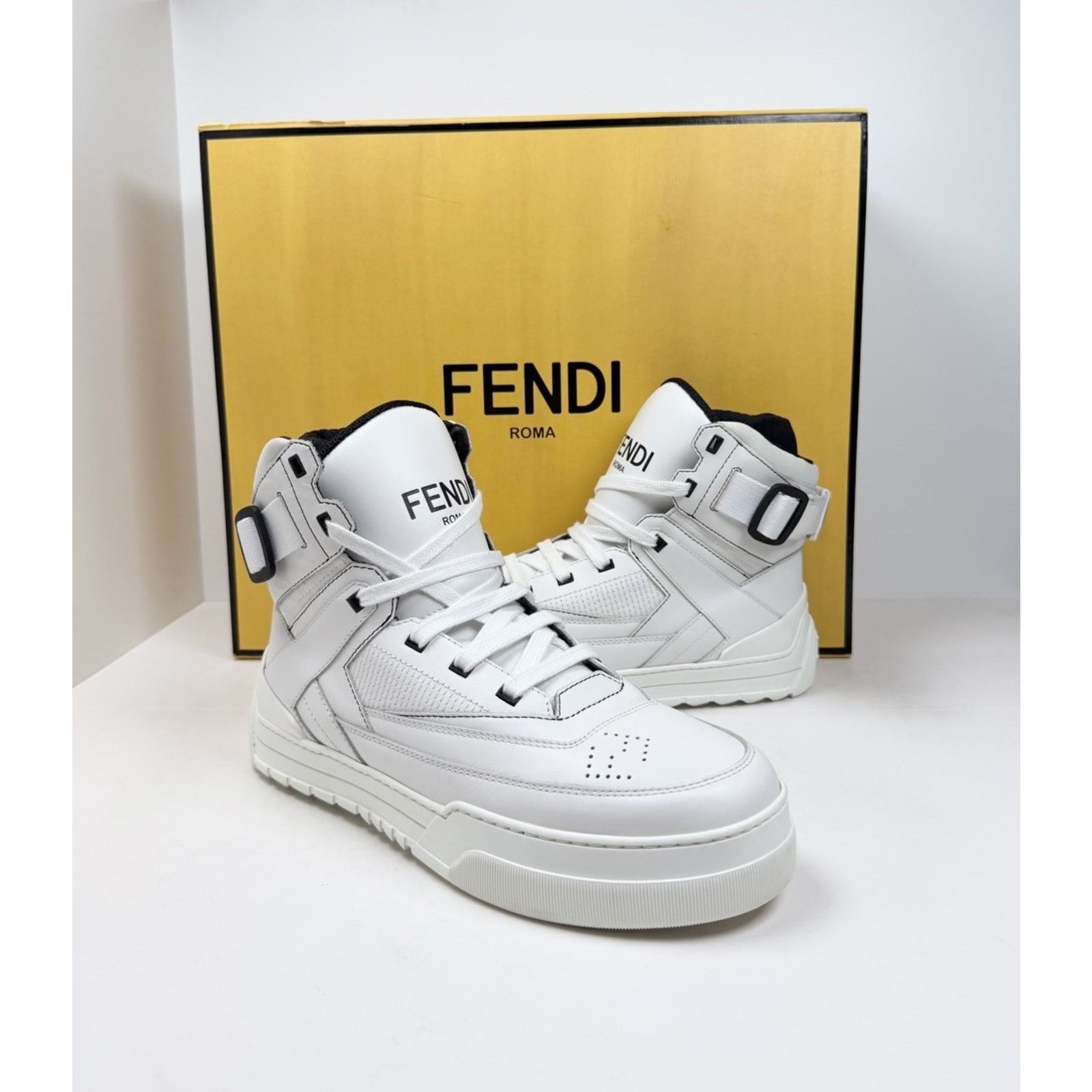 Fendi Size 8UK/9US - Fendi Vitello Logo Leather High Top Size US 9 / EU 42 - 2 Thumbnail