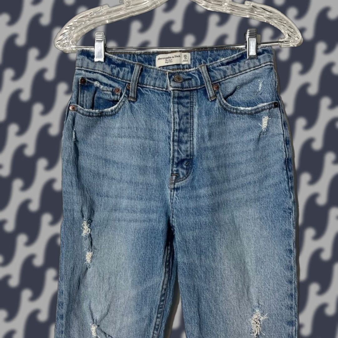 Abercrombie & Fitch Abercrombie & Fitch The Dad High Rise Button Fly Distressed Blue Jeans Womens 0 Skinny Jeans Womens 0 Blue Size 25" / US 0 / IT 36 - 1 Thumbnail