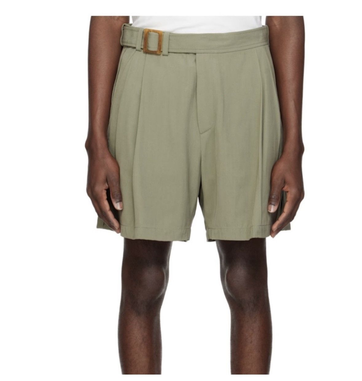 RECTO RECTO Khaki Wrinkle Detail Belted Shorts Size US 38 / EU 54 - 1 Thumbnail