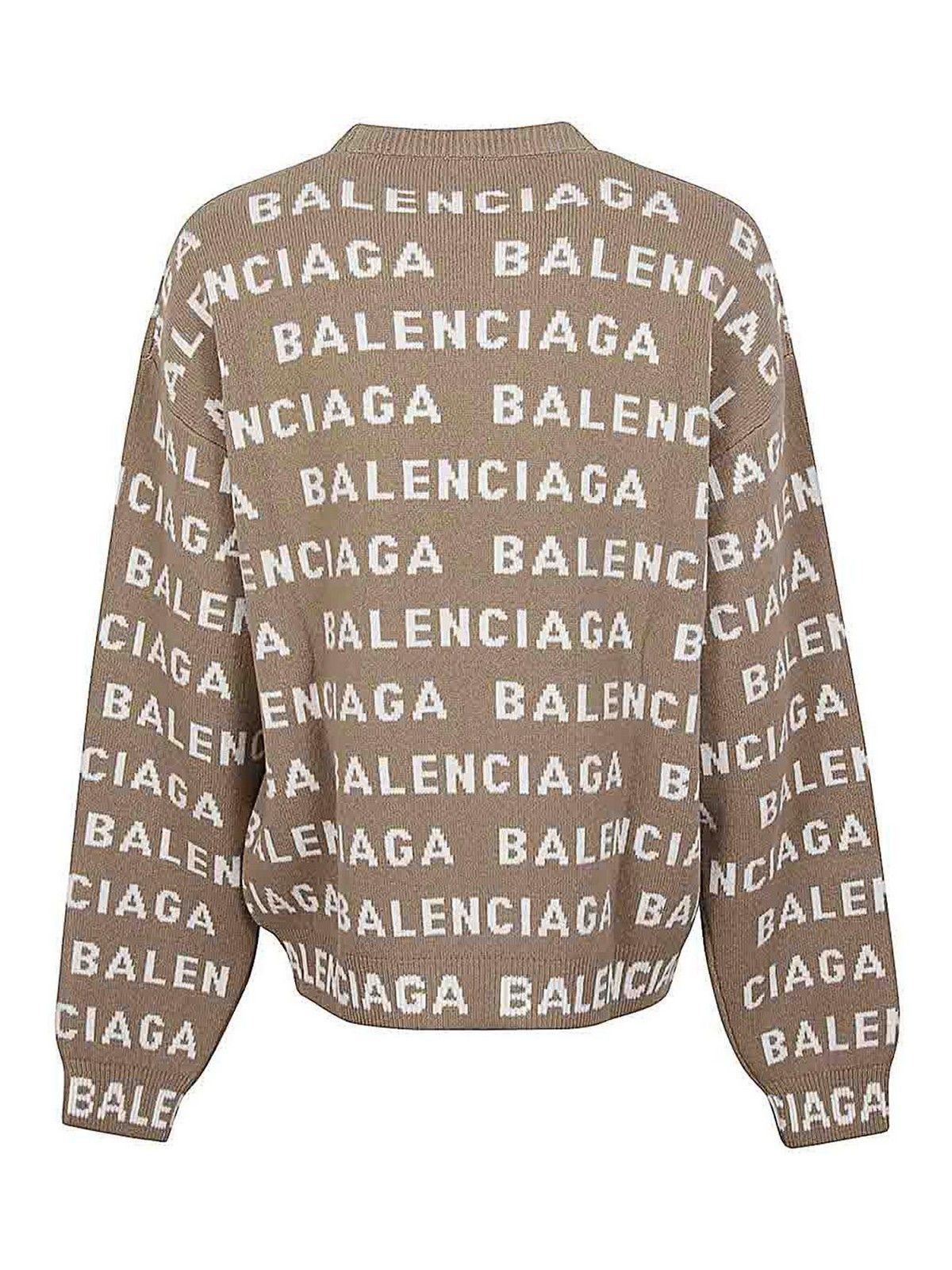 Balenciaga o1mt1gz0325 Bal Horizontal Allover Sweater in Beige/White Size US XS / EU 42 / 0 - 2 Thumbnail