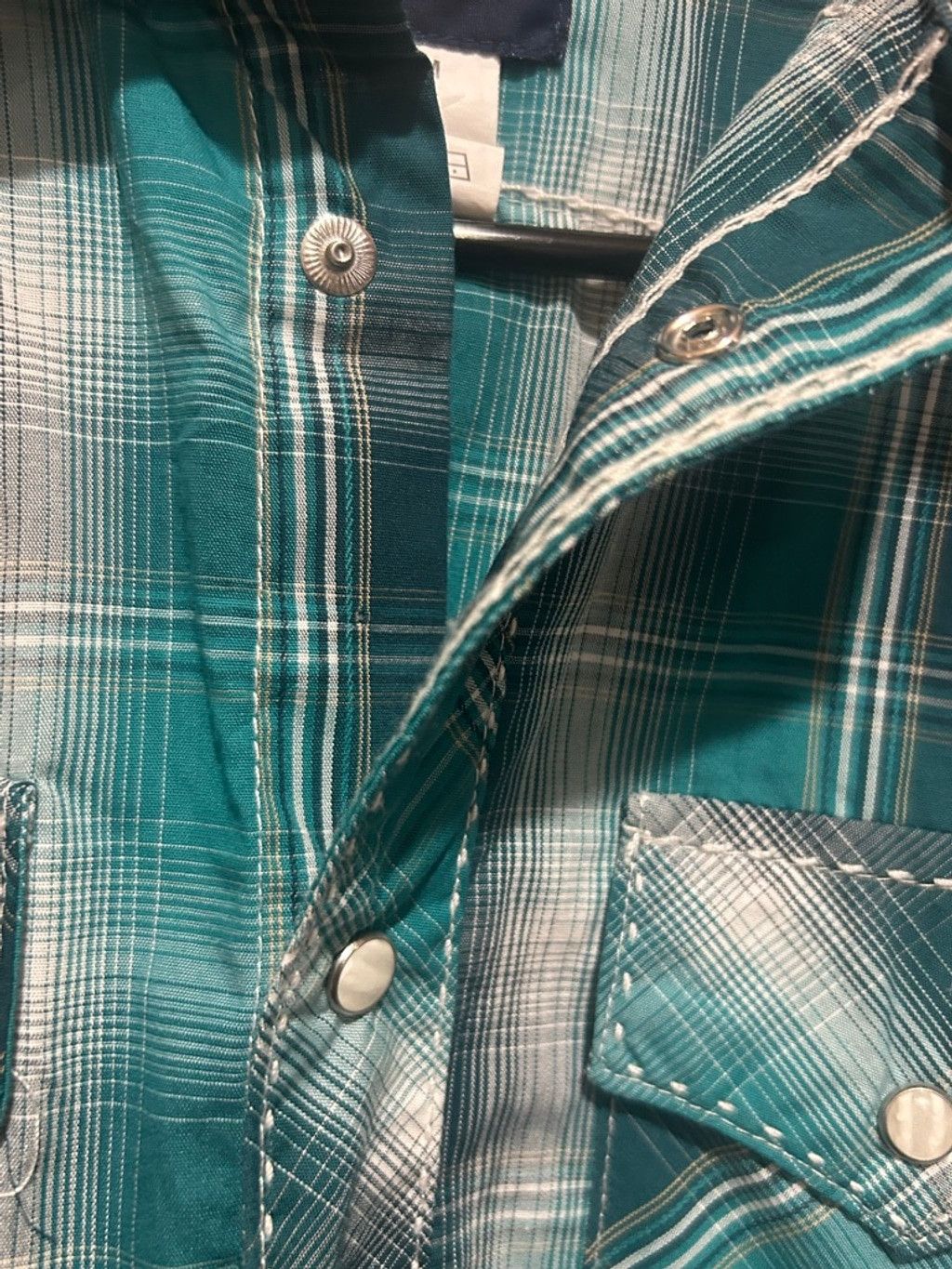 Wrangler Men's Wrangler Teal & White Plaid Casual Button Shirt XL Size US XL / EU 56 / 4 - 3 Thumbnail