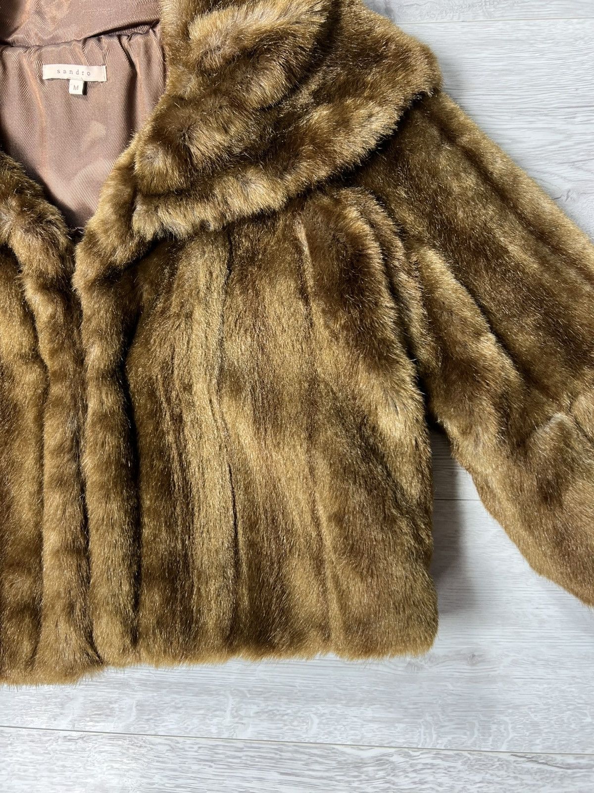 Sandro Sandro Paris Faux Fur Cropped Jacket Brown Short Coat Size M Size M / US 6-8 / IT 42-44 - 4 Thumbnail