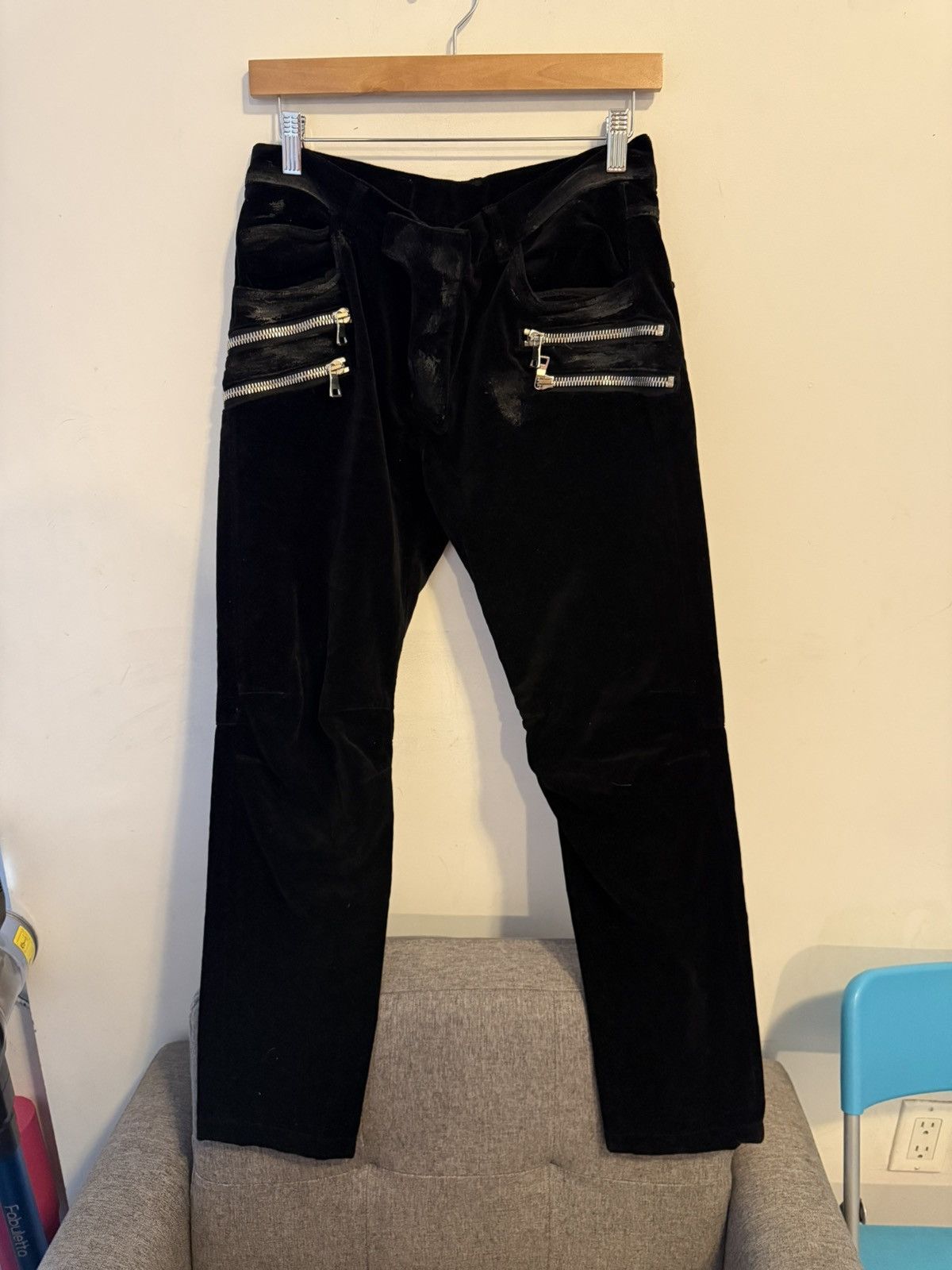 Balmain Balmain decarnin 4 zip moto waxed velour pants Size US 30 / EU 46 - 1 Thumbnail