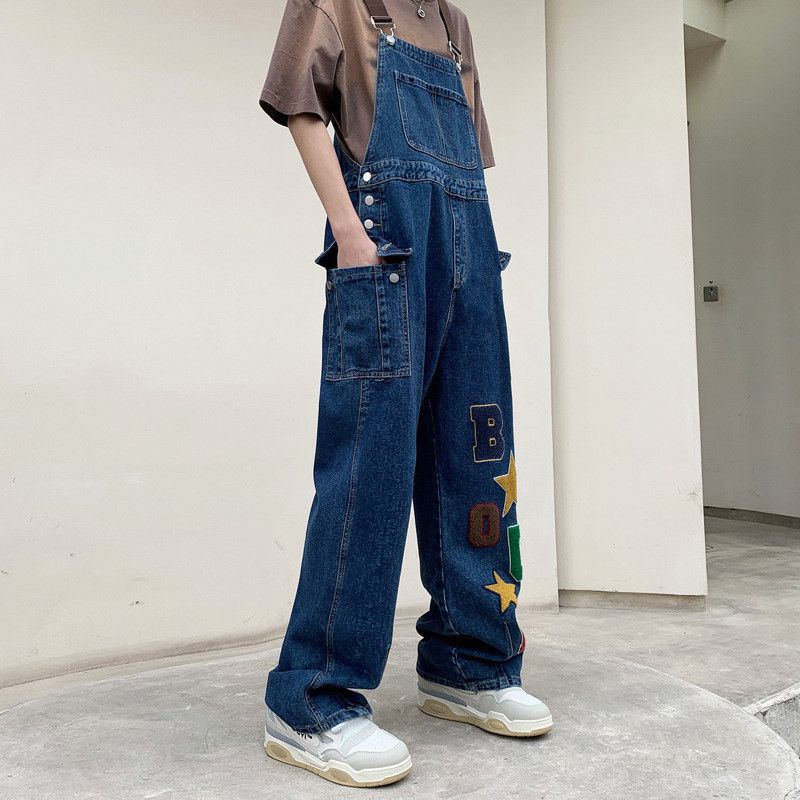 Japanese Brand Retro Men's Loose Straight Leg Embroidered Denim Overalls Size US 32 / EU 48 - 1 Thumbnail