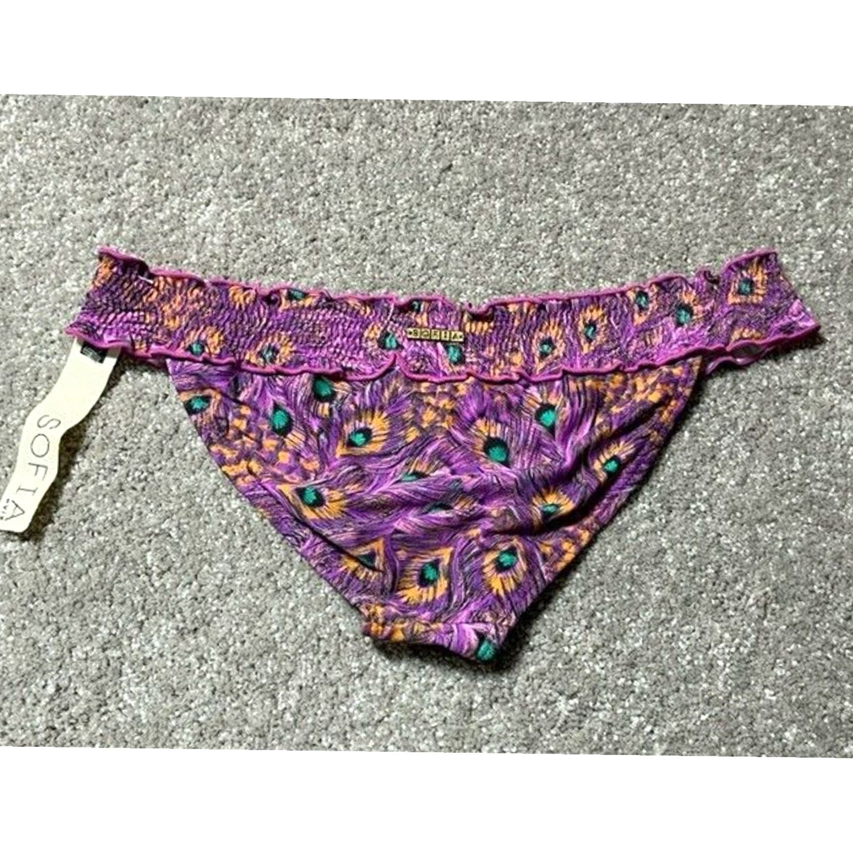 Vintage Peacock Feather Bikini Swim Bottom S Boho Chic Exotic Festival Beach Retro Y2K Size 28" / US 6 / IT 42 - 2 Thumbnail