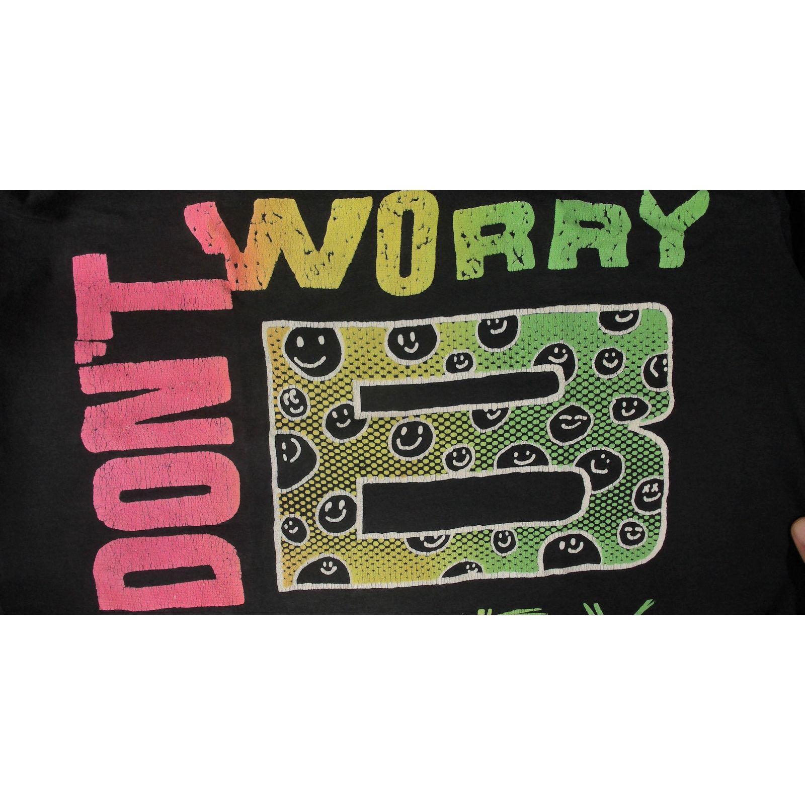 Vintage 90s Dont Worry B Happy Neon Smiley Single Stitch Tee XL Size US XL / EU 56 / 4 - 8 Thumbnail