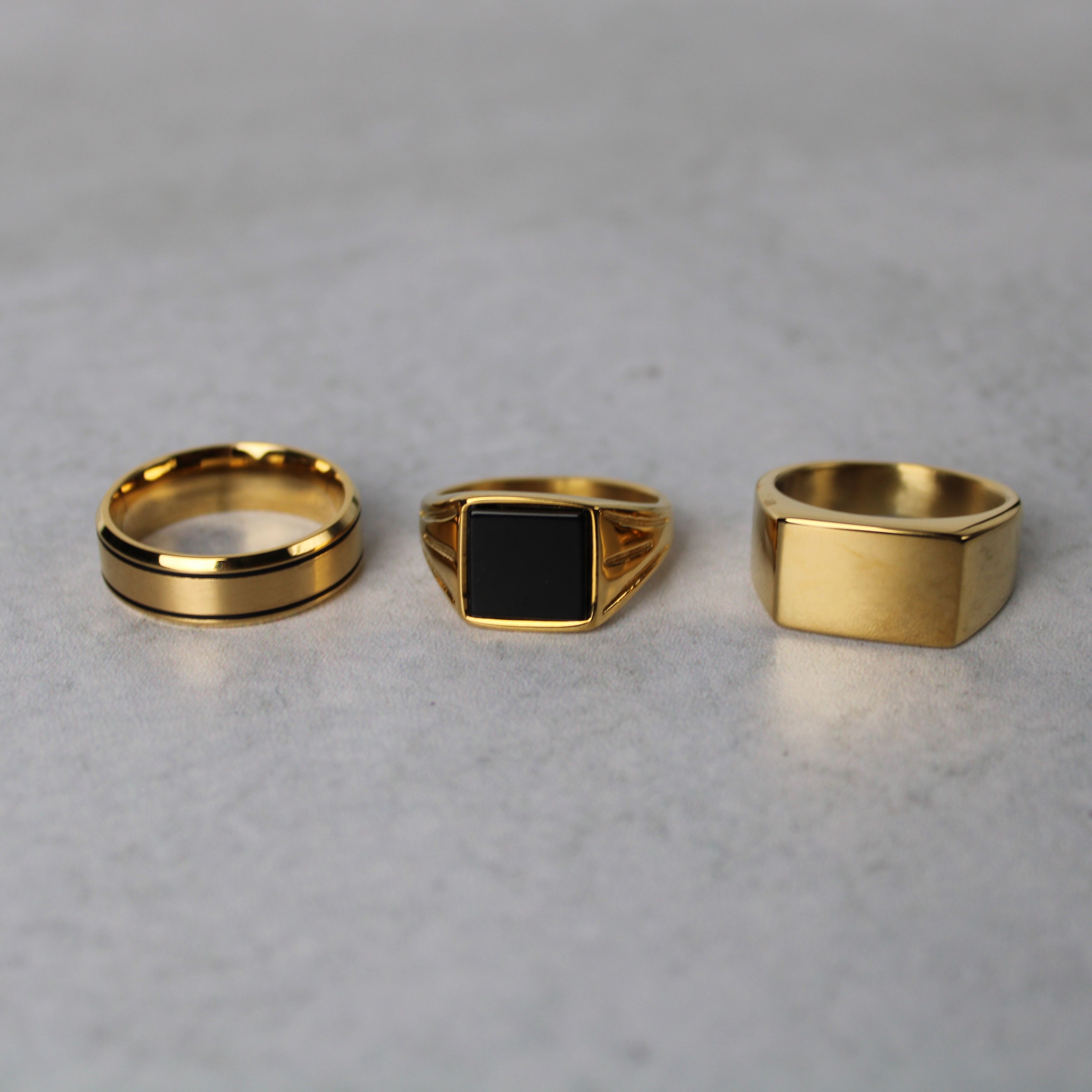 Jewelry Gold Rings Set - Stripe Band, Onyx, Rectangle Signet size 10 Size ONE SIZE - 2 Thumbnail