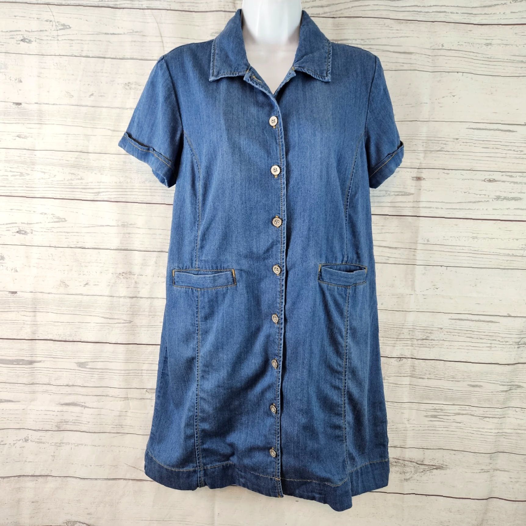 Vintage Cabi 6580 Womens Shirt Dress Sz S Blue Button Front Short Sleeve Piece of Cake Vintage No 90s Size 28" / US 6 / IT 42 - 2 Thumbnail