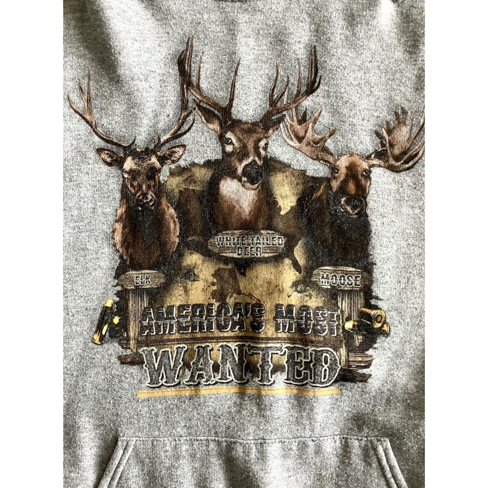 Fruit Of The Loom America's Most Wanted FOTL Hunting Hoodie Pullover Gray L Men's Hooded Pockets Fleece All Seasons Drawstring Size US L / EU 52-54 / 3 - 2 Thumbnail