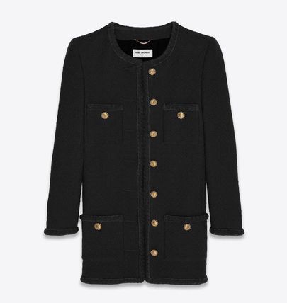 Saint Laurent Paris o1bcso1str0325 Long Jacket In Diamond Embossed Twed in Black Size L / US 10 / IT 46 - 1 Thumbnail