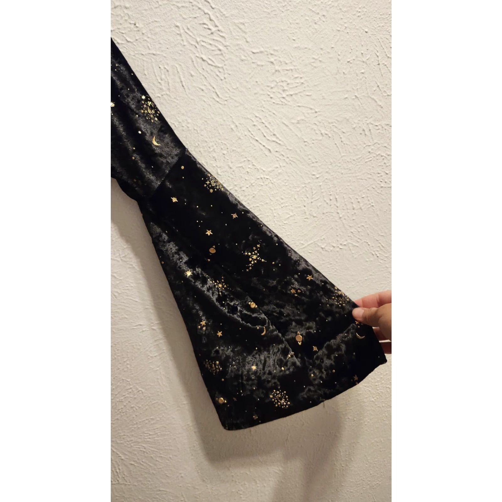 Velvet Celestial Crushed Velvet Dress Womens Large Black Gold Pockets 3/4 Bell Sleeve Size L / US 10 / IT 46 - 4 Thumbnail