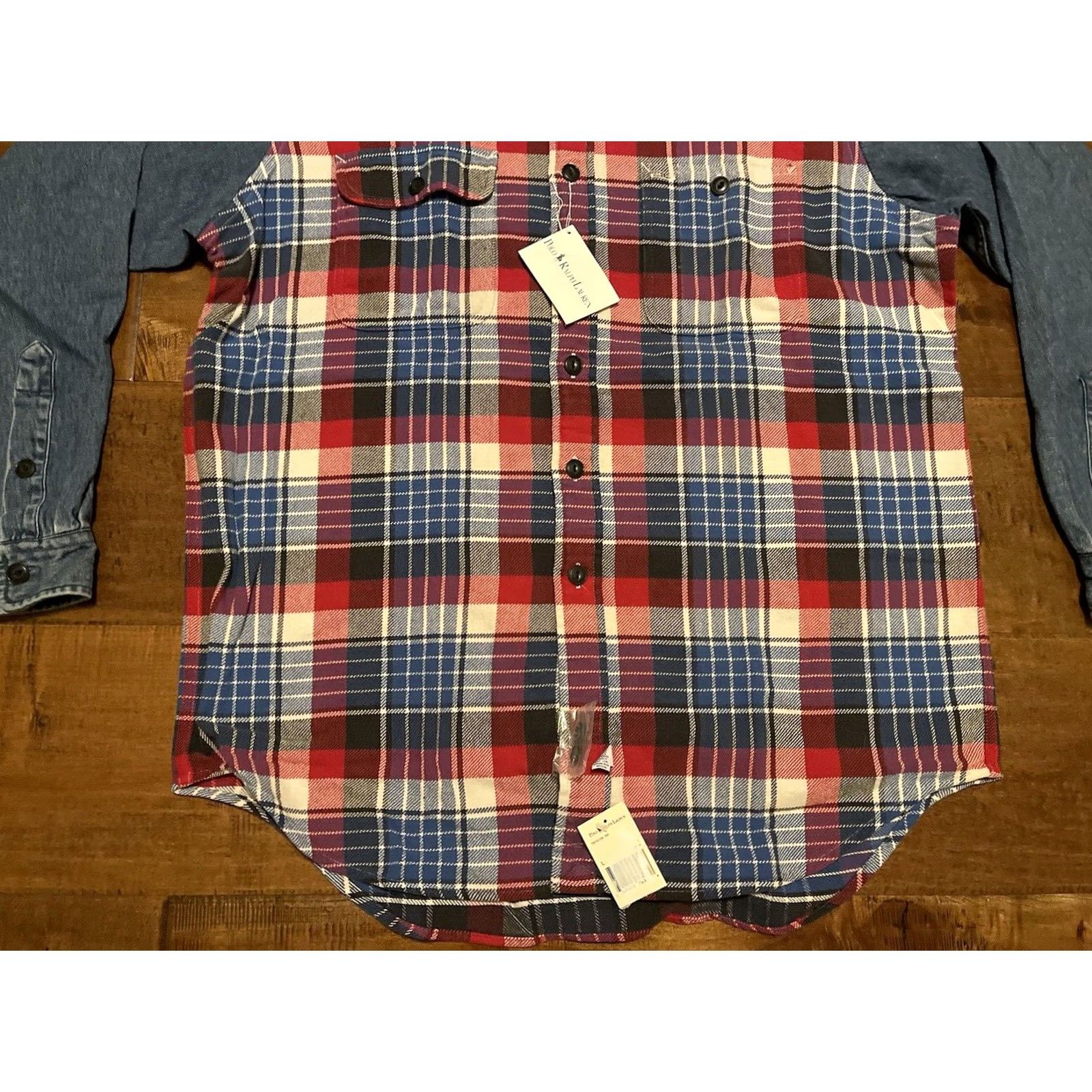 Polo Ralph Lauren VINTAGE Polo Ralph Lauren Denim Sleeves Flannel Button Shirt L Men's New L/S Size US L / EU 52-54 / 3 - 2 Thumbnail