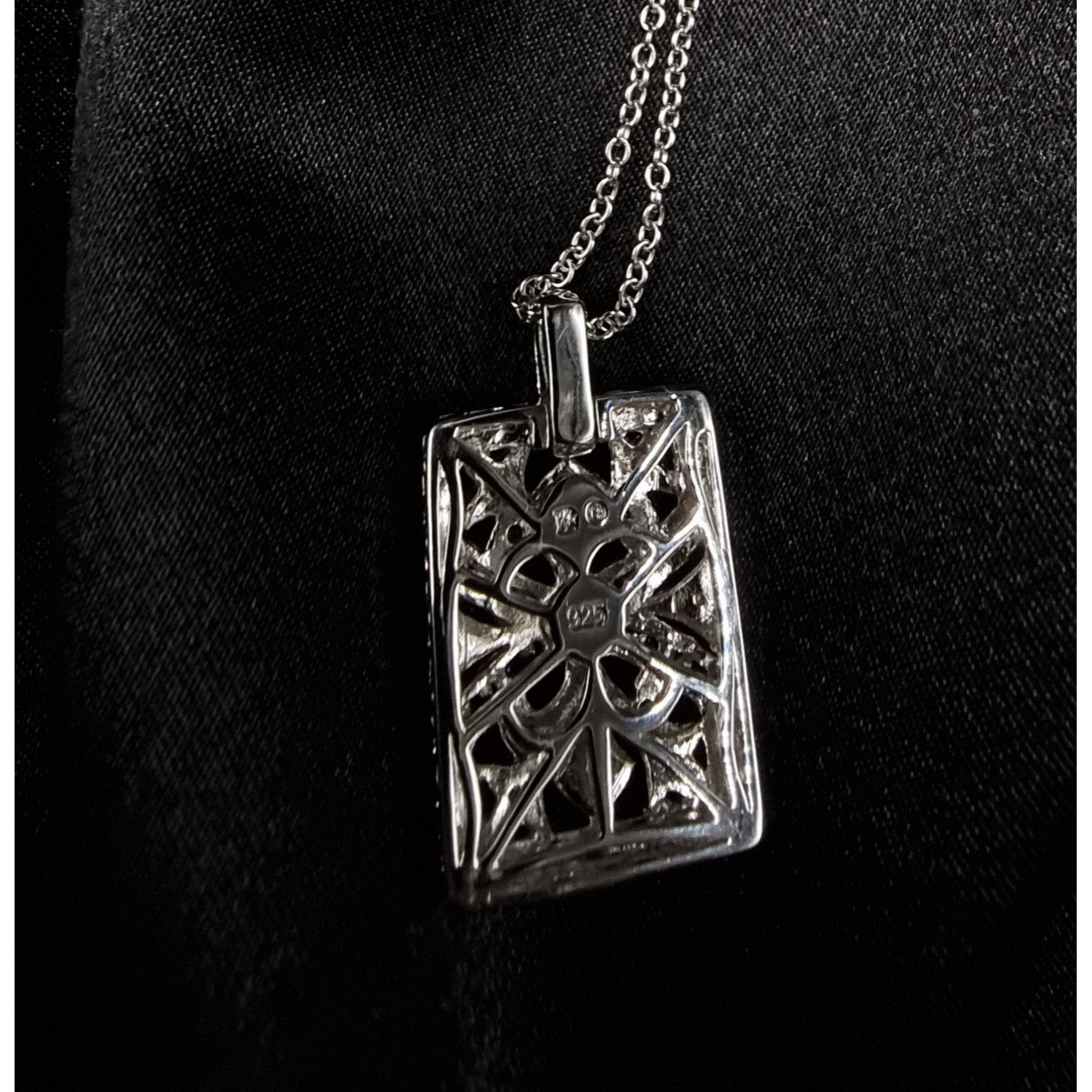 Vintage K Signed 925 Sterling Silver Pendant Necklace With CZ & Blue Size ONE SIZE - 5 Thumbnail