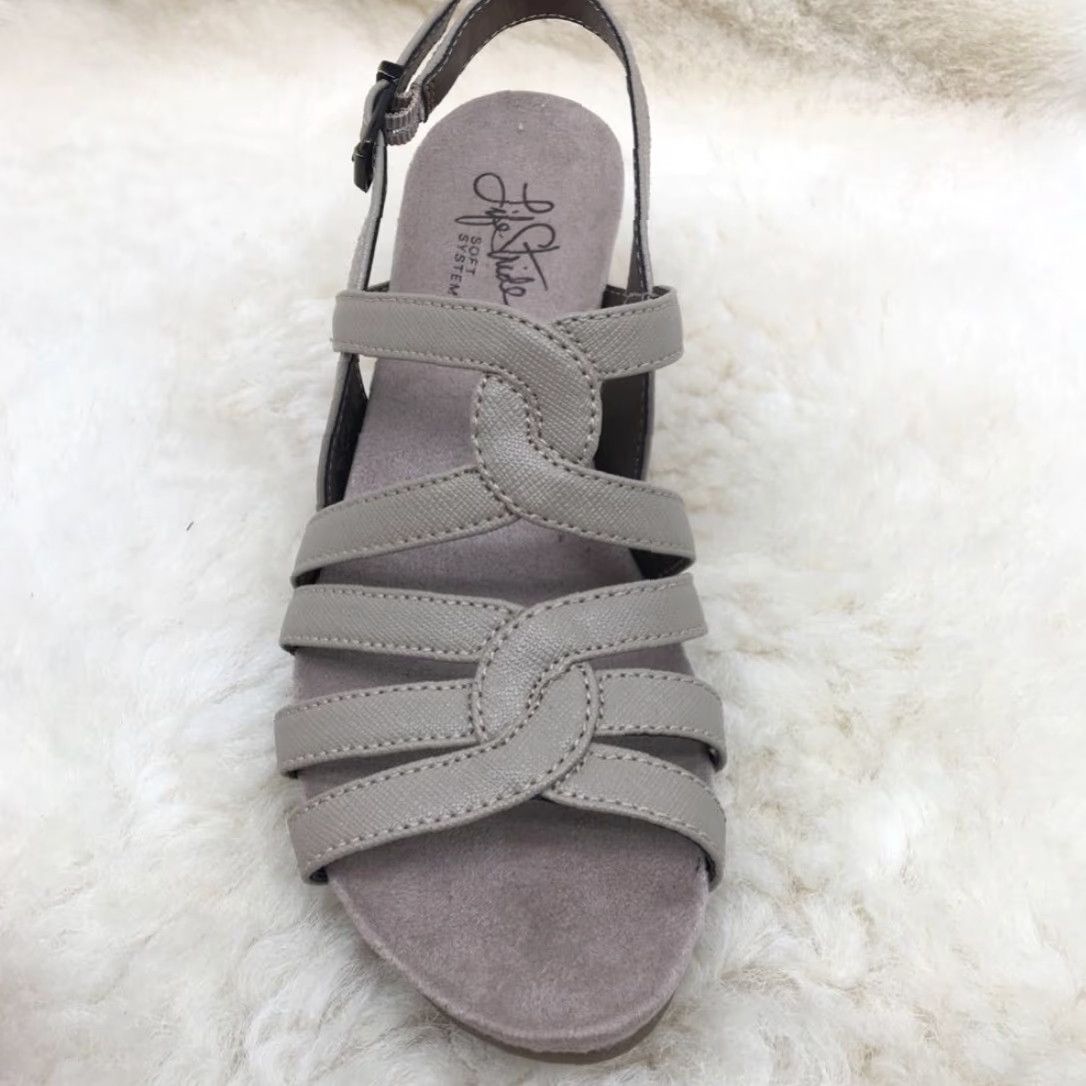 Vintage Lifestride Womens Novak Gray Ankle Strap Cork Wedge Sandals 5.5 M Size US 5.5 / IT 35.5 - 2 Thumbnail