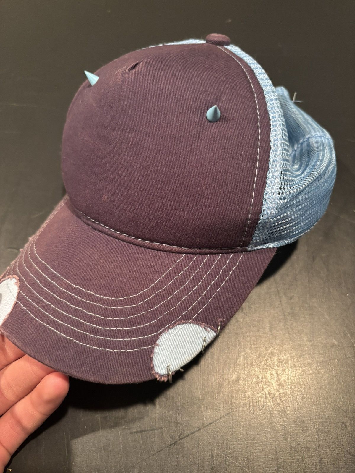 Other Distressed Punk Rock Style Blue Custom Trucker Hat Size ONE SIZE - 2 Thumbnail