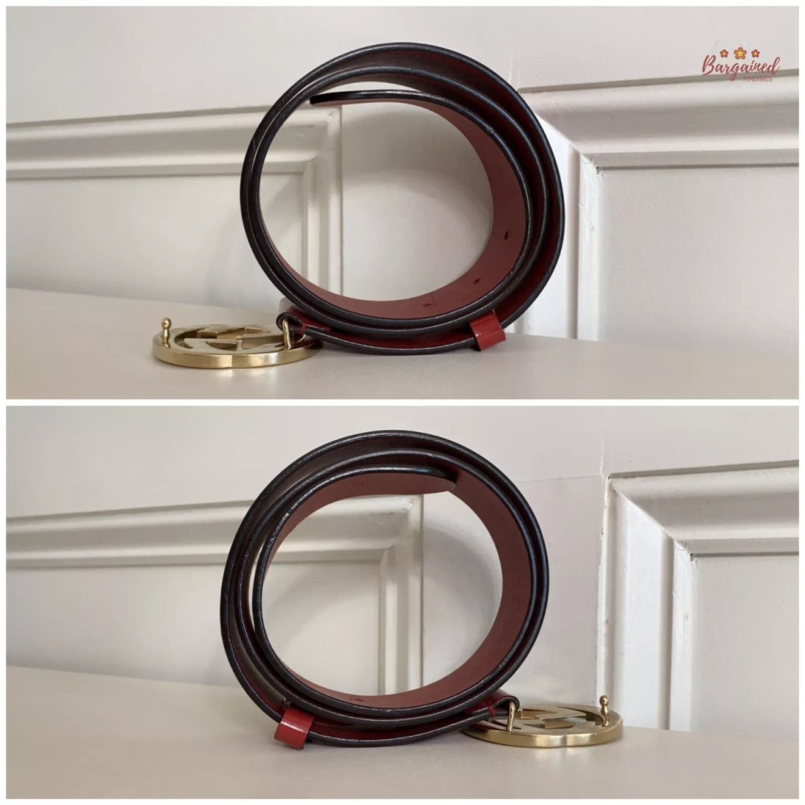Gucci Gucci Red Coated Leather Gold Interlocking G Buckle Belt Size 30 - 7 Thumbnail