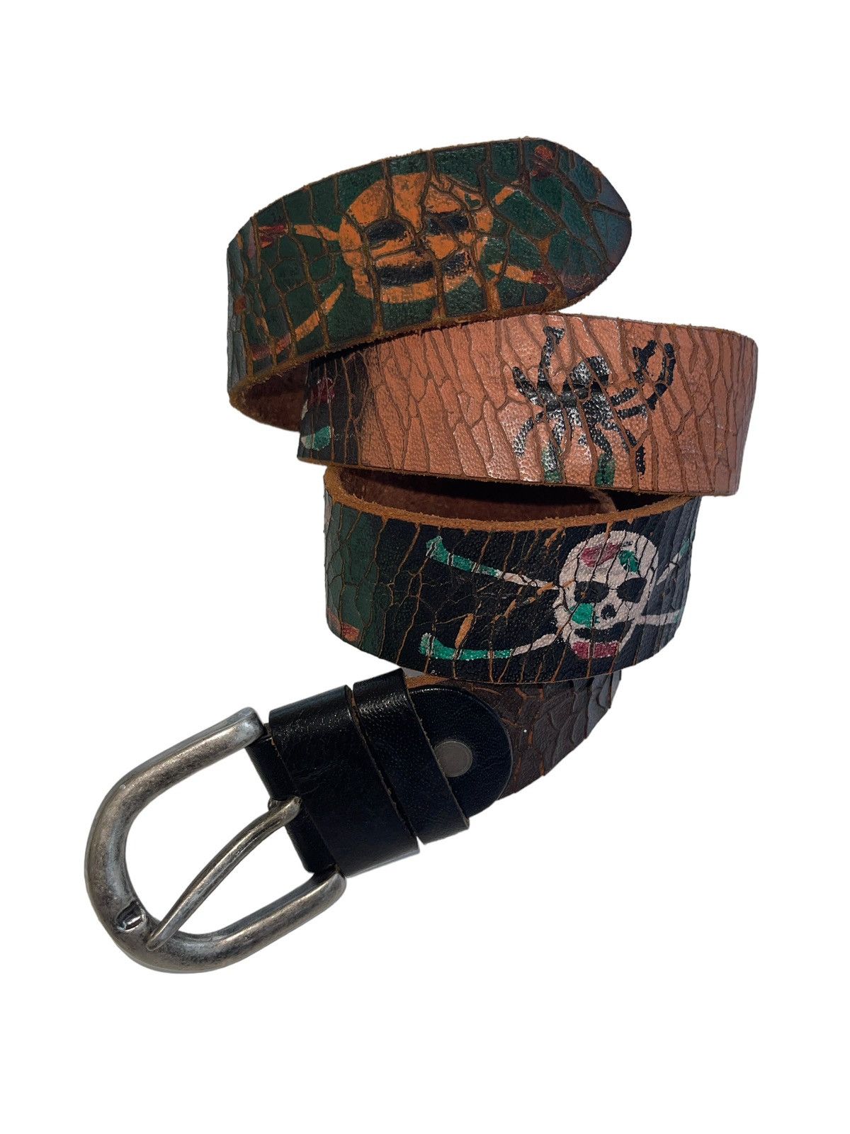 Vintage Vintage Leather Belt Skulls Printed Size 30 - 1 Thumbnail
