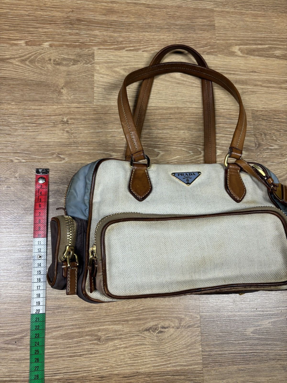 Prada Prada Beige Canvas & Brown Leather Shoulder Bag Size ONE SIZE - 4 Thumbnail