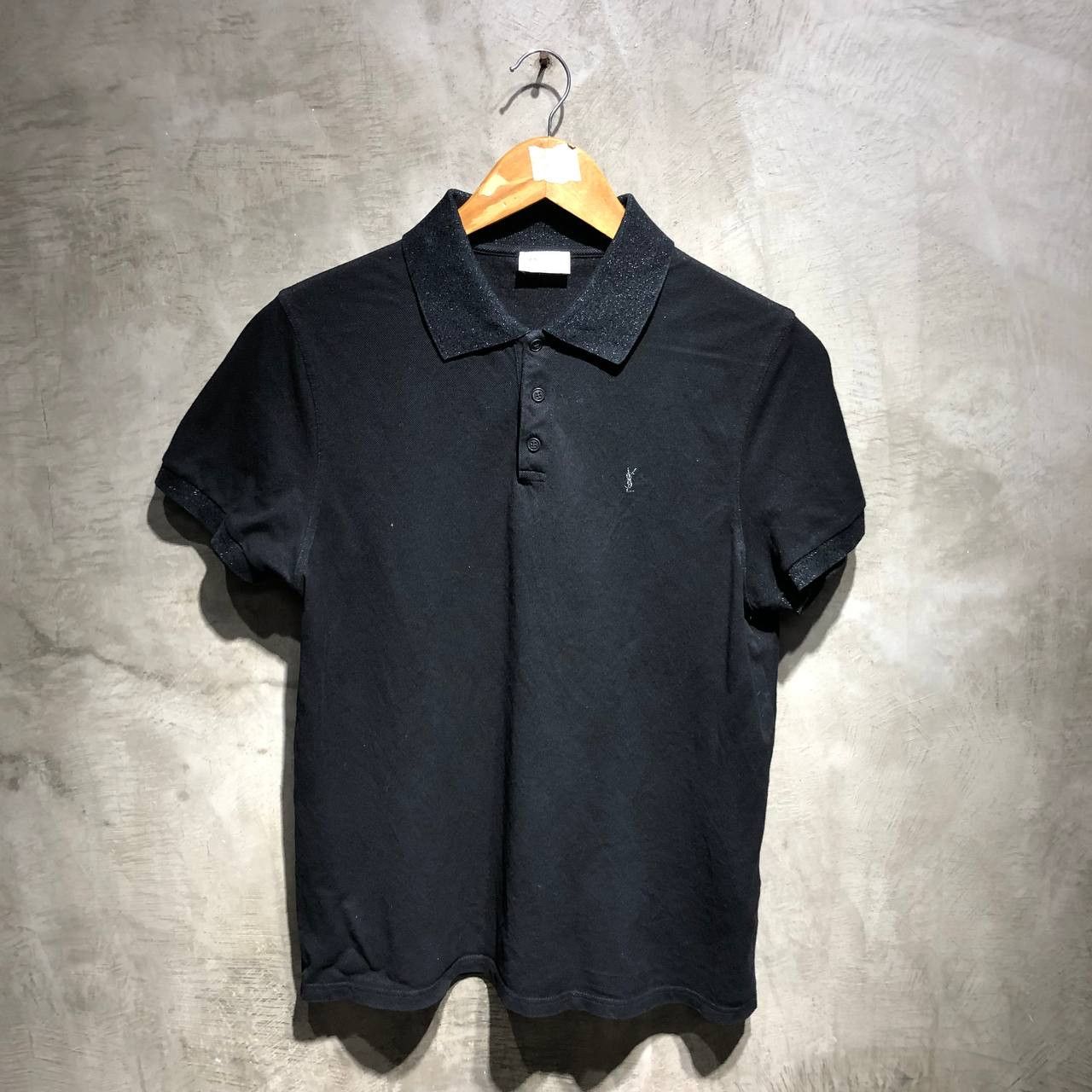 image of YVES Saint Laurent Glittered Polo Shirt in Black, Men's (Size Medium)