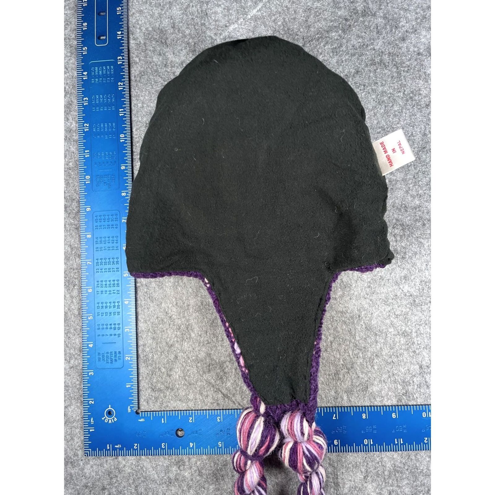 Vintage Womens Beanie Hat Striped Purple Wool Knit Ear Flap Lined Thermal Tassel POM Winter VINTAGE? Size ONE SIZE - 6 Thumbnail